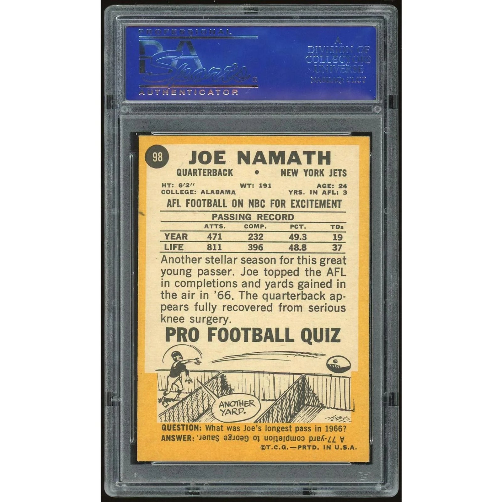 Joe Namath 1967 Topps #98 Football Card | PSA 7