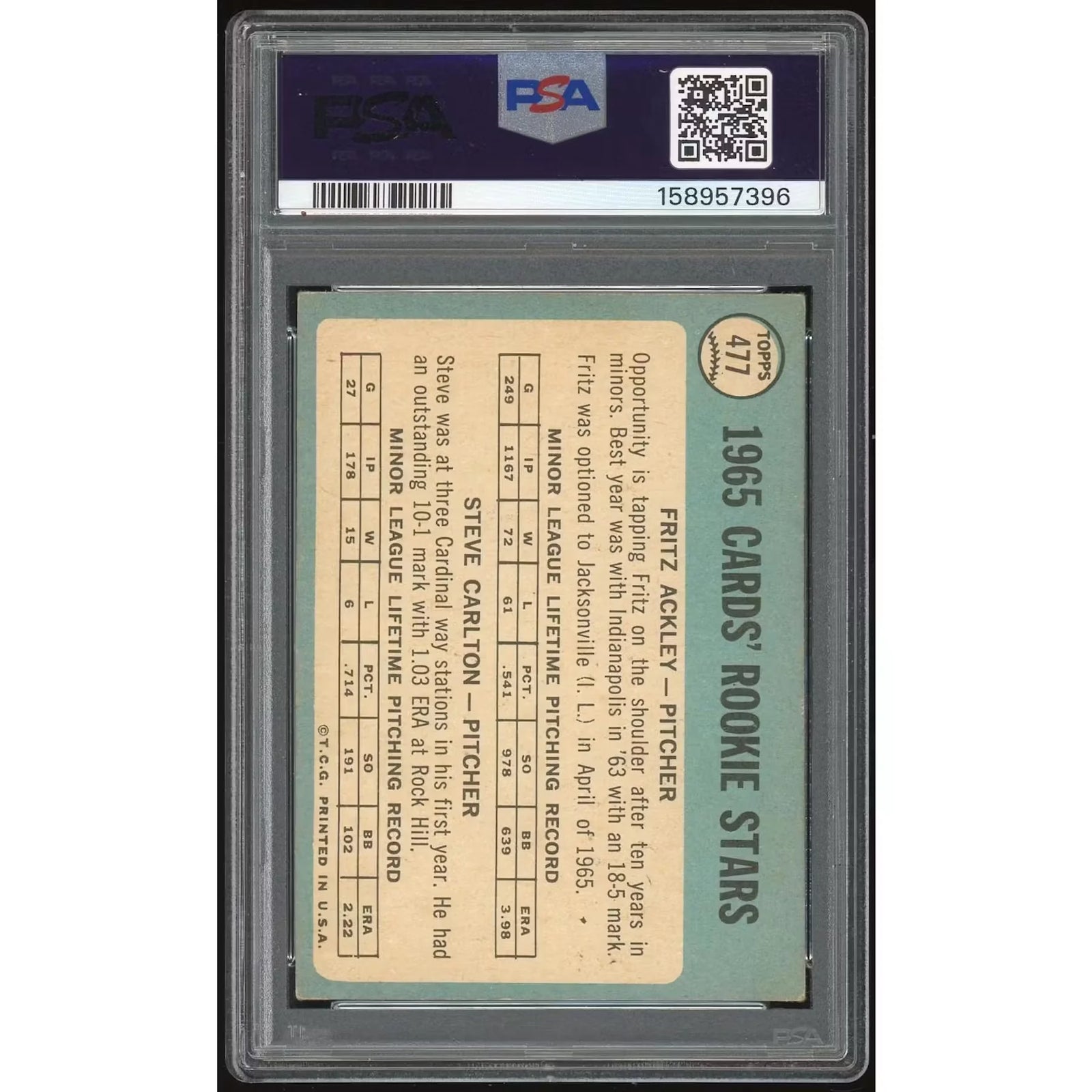 Steve Carlton 1965 Topps #477 Rookie Card | PSA 3