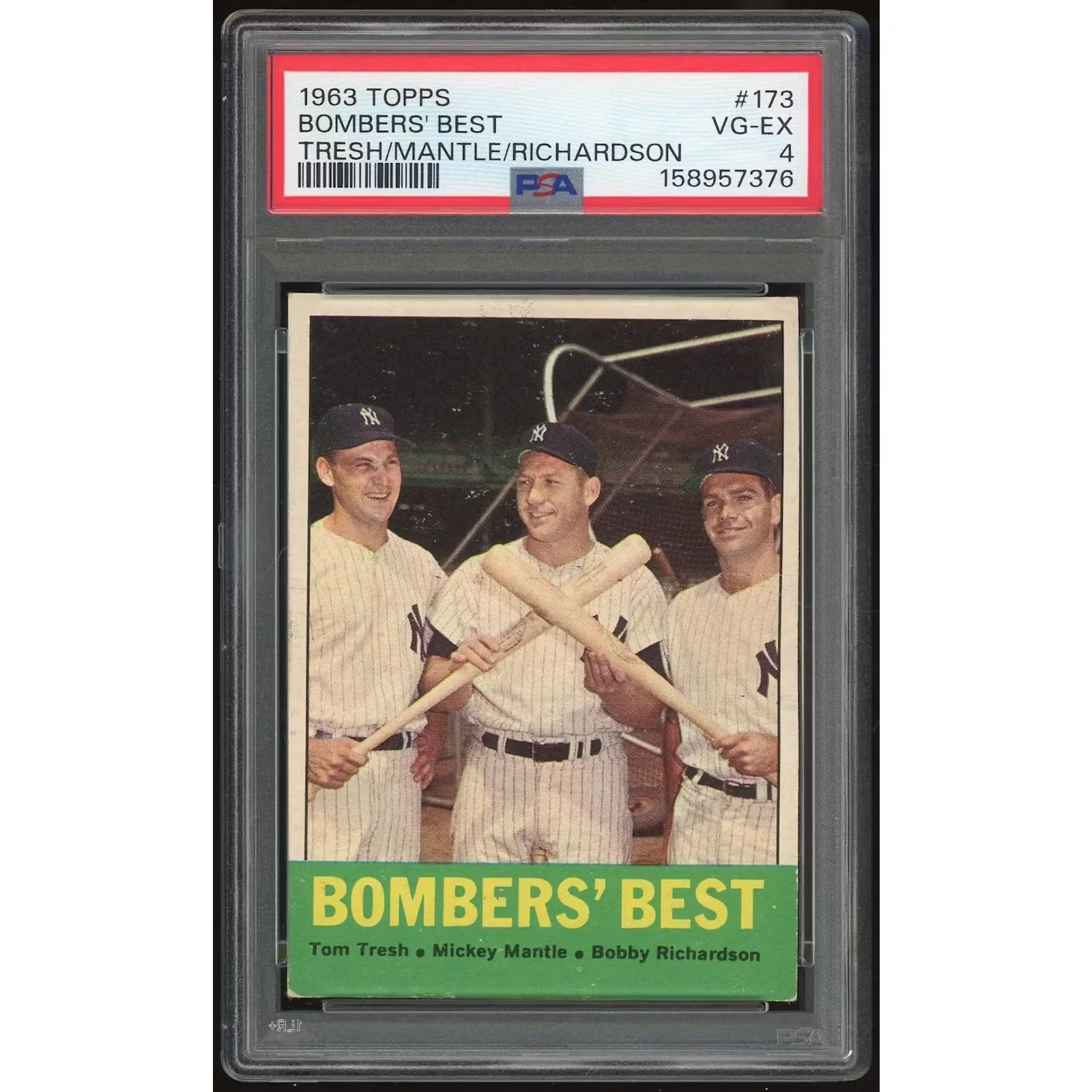 1963 Topps #173 Bombers' Best Mantle/Tresh/Richardson | PSA 4