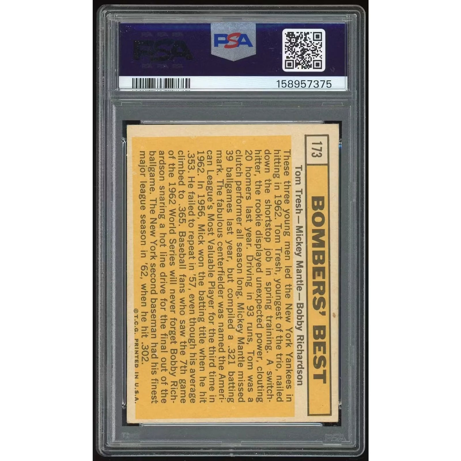 1963 Topps #173 Bombers' Best Mantle Card | PSA 4