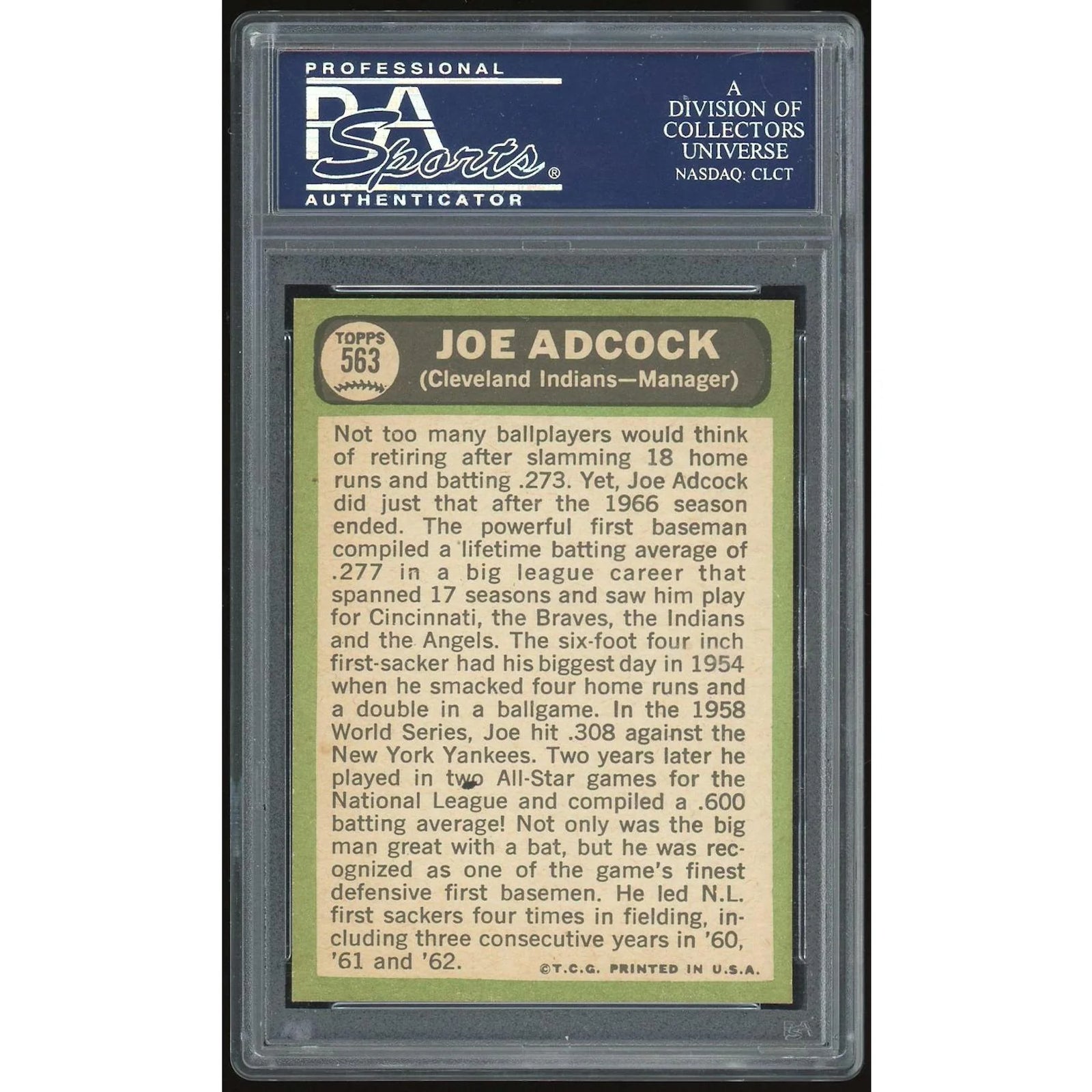 Joe Adcock 1967 Topps #563 Baseball Card | PSA 8