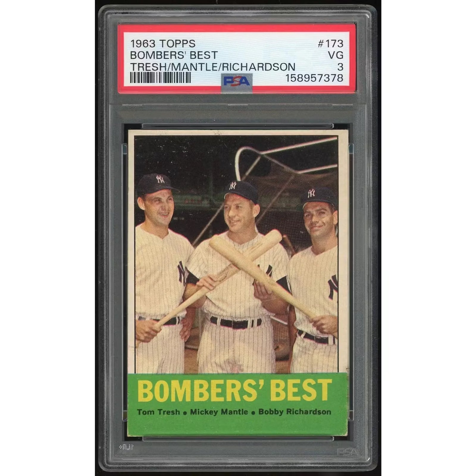 1963 Topps #173 Bombers' Best Mantle/Tresh/Richardson | PSA 3