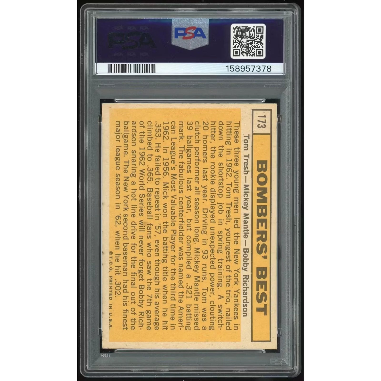 1963 Topps #173 Bombers' Best Mantle/Tresh/Richardson | PSA 3