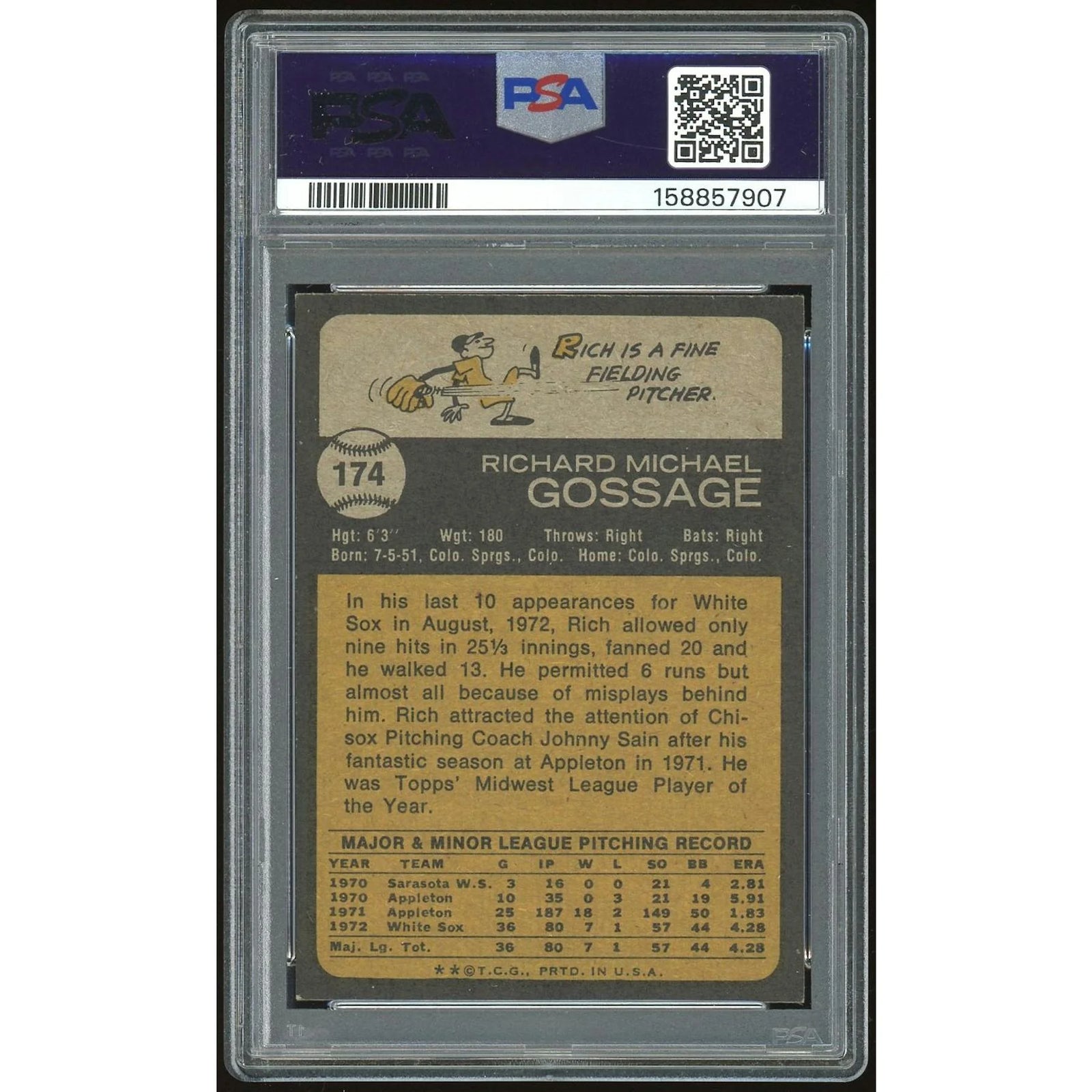 Goose Gossage 1973 Topps #174 Rookie Card | PSA 7