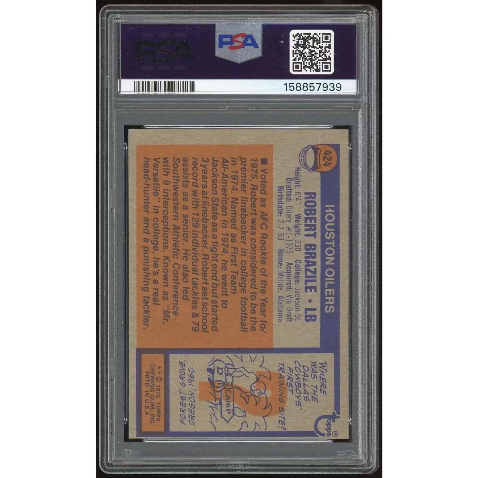 Robert Brazile 1976 Topps #424 Rookie Card | PSA 8
