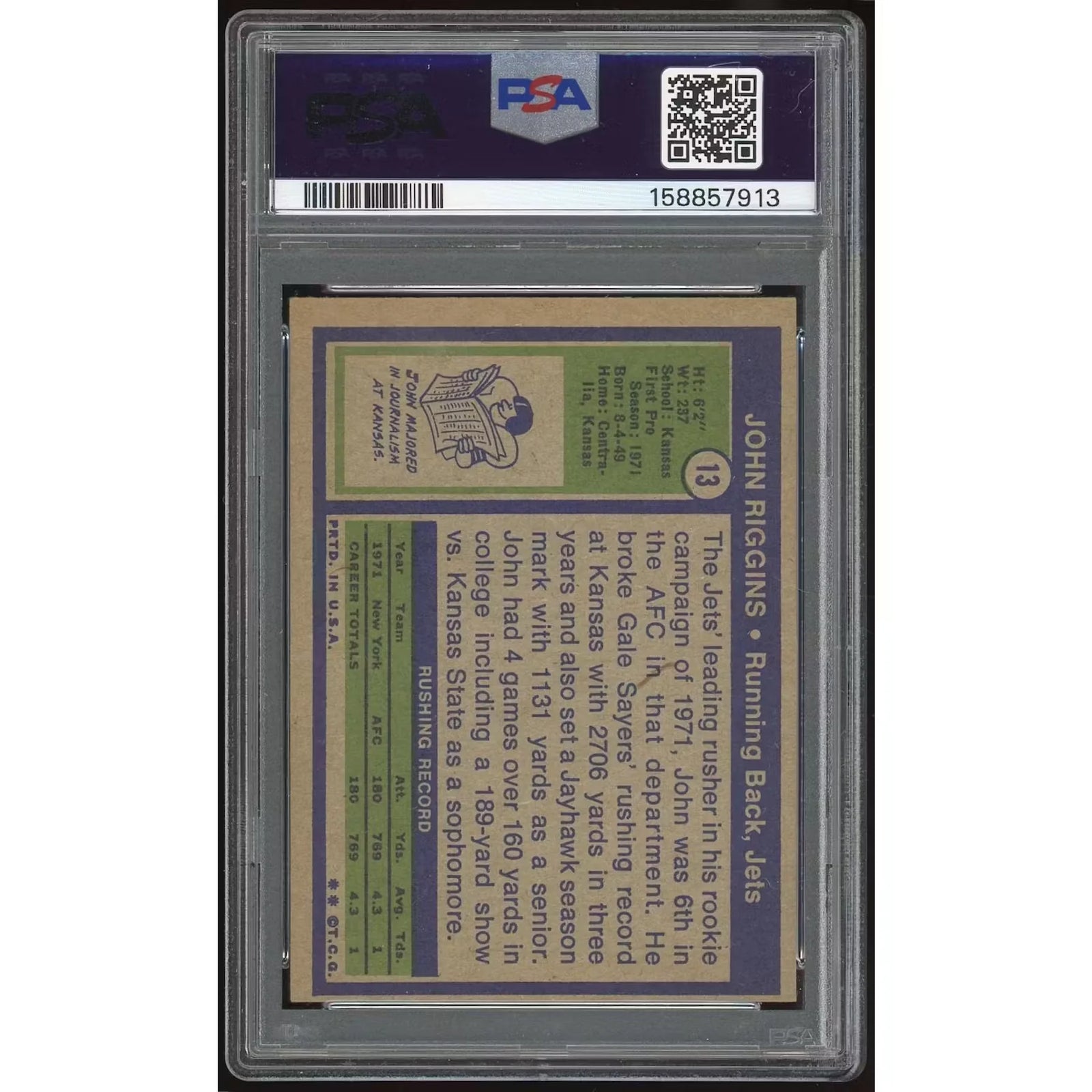 1972 Topps #13 John Riggins Rookie Card | PSA 7