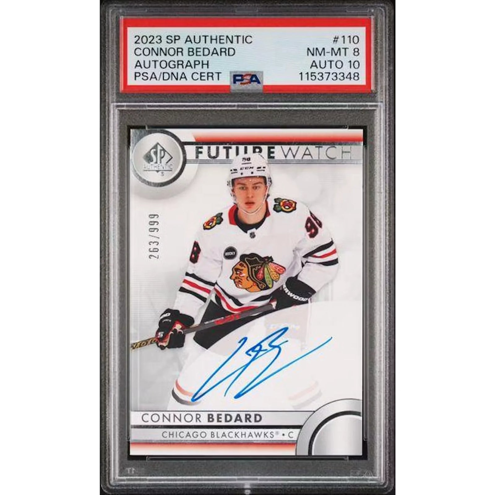 Connor Bedard Signed 2023-24 UD SP Authentic Future Watch Card | PSA 8 Auto 10