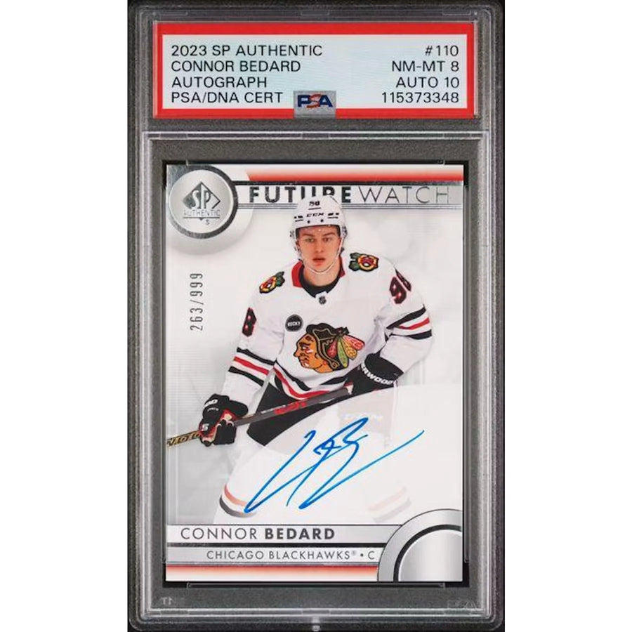 Connor Bedard Signed 2023-24 UD SP Authentic Future Watch Card | PSA 8 Auto 10