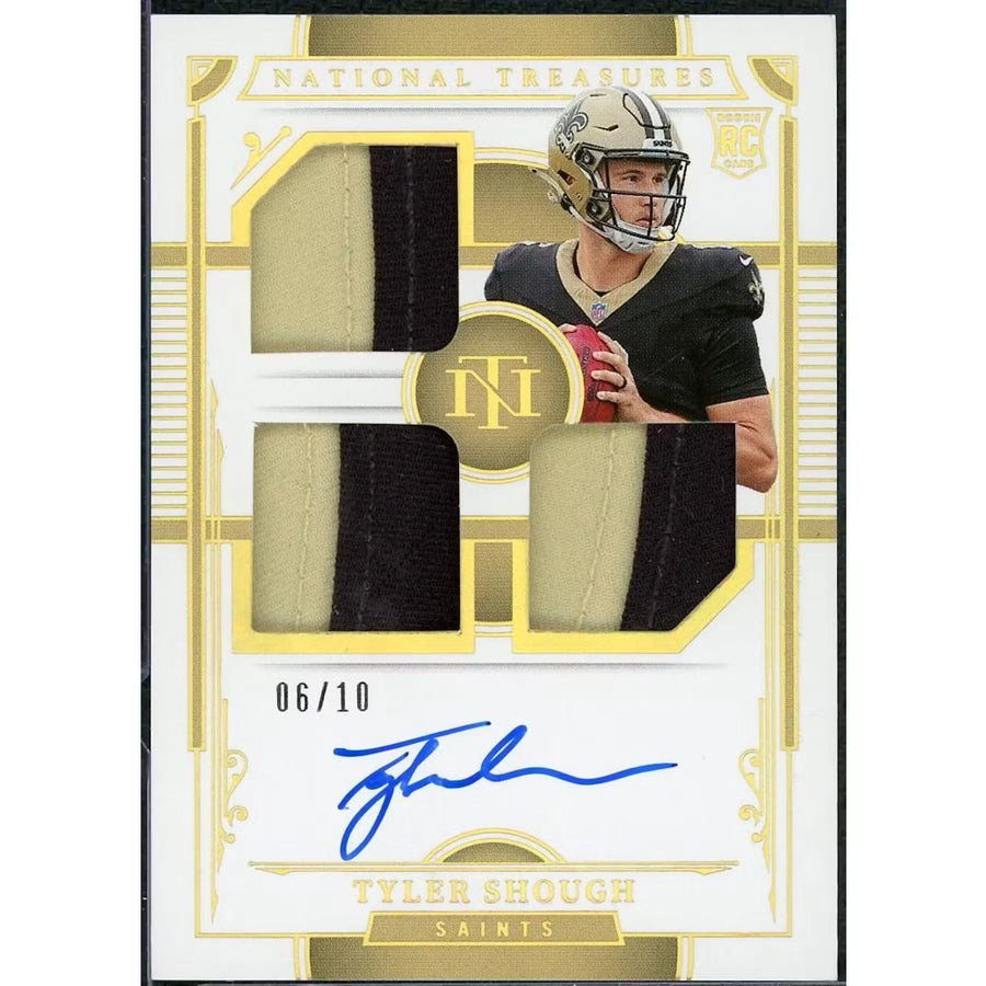 Tyler Shough Signed 2025 Panini National Treasures Rookie Card | Triple Patch Auto/10