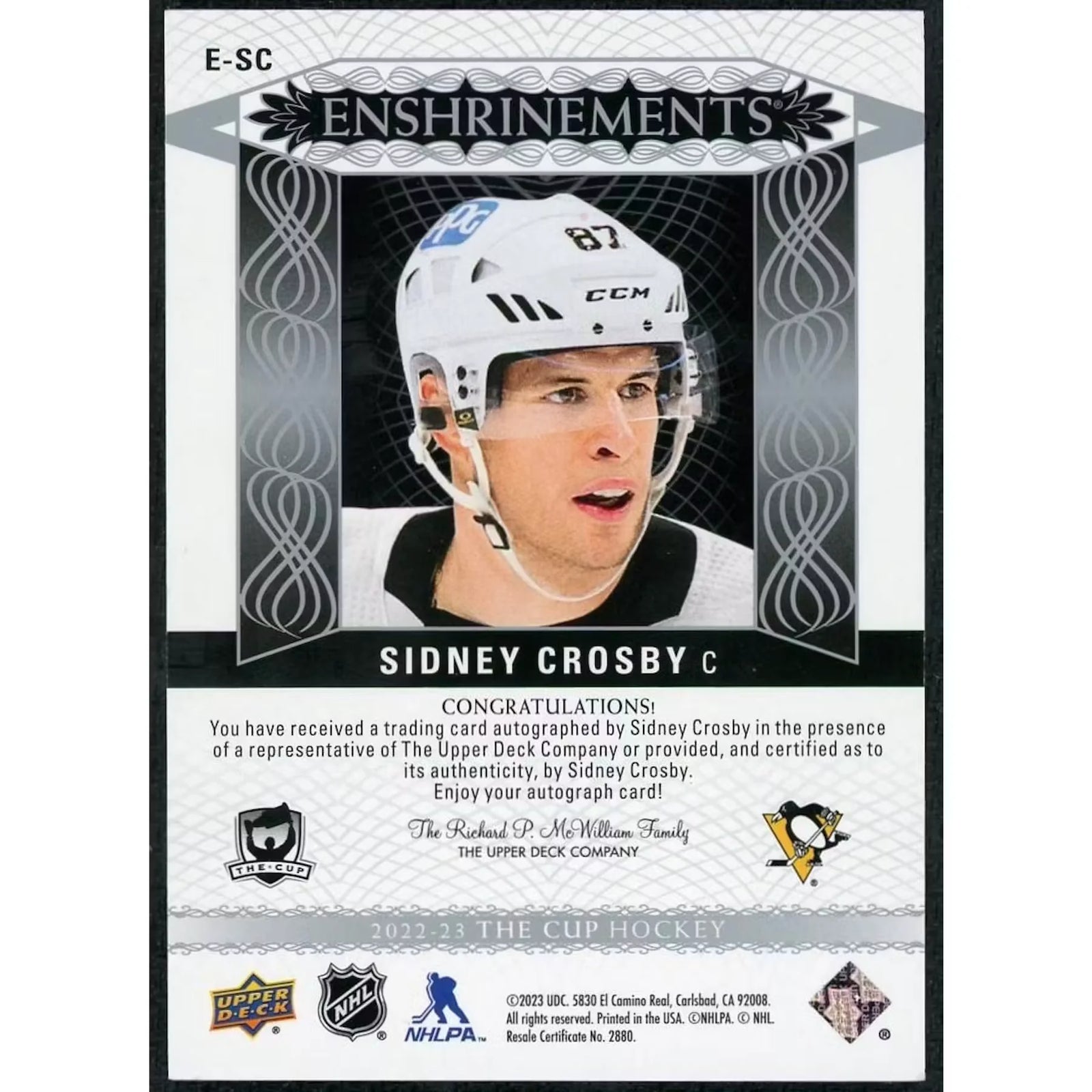 2022-23 Sidney Crosby Signed The Cup Enshrinements Card | Auto/25