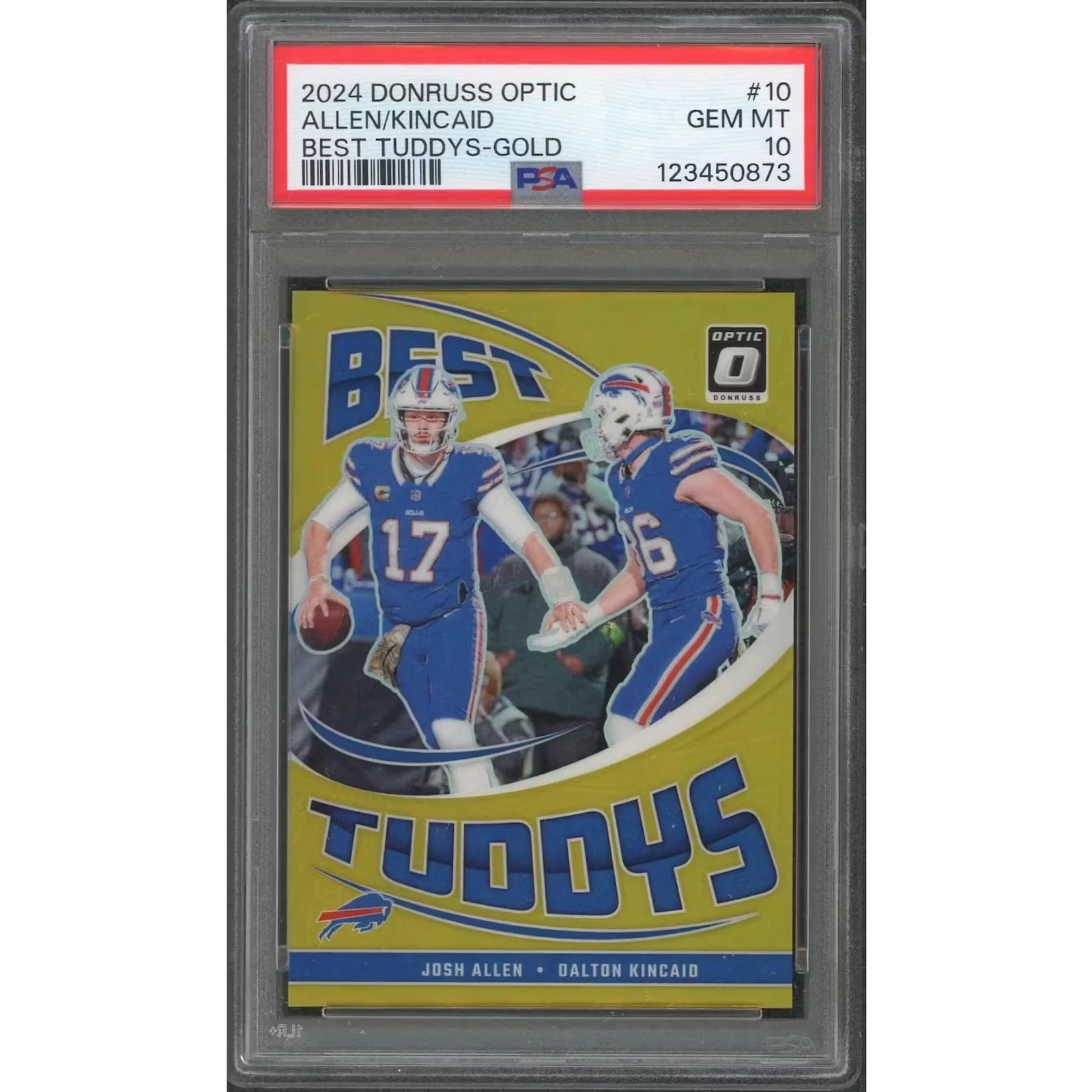 Josh Allen Dalton Kincaid Signed 2024 Panini Donruss Optic Best Tuddys Gold Card | PSA 10
