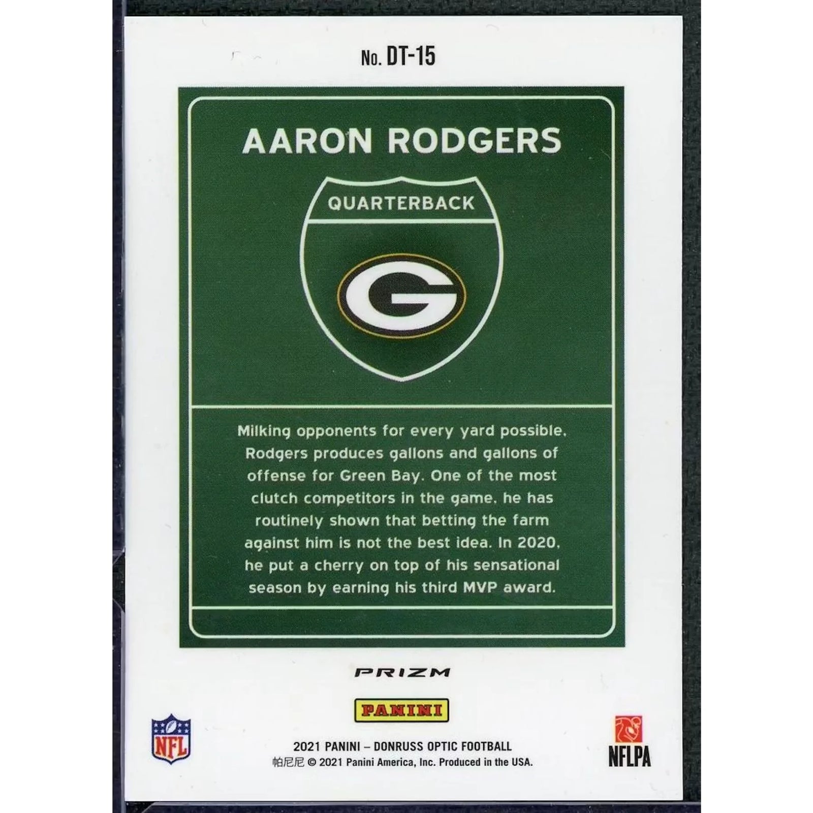 Aaron Rodgers 2021 Panini Donruss Optic Downtown DT-15 Card