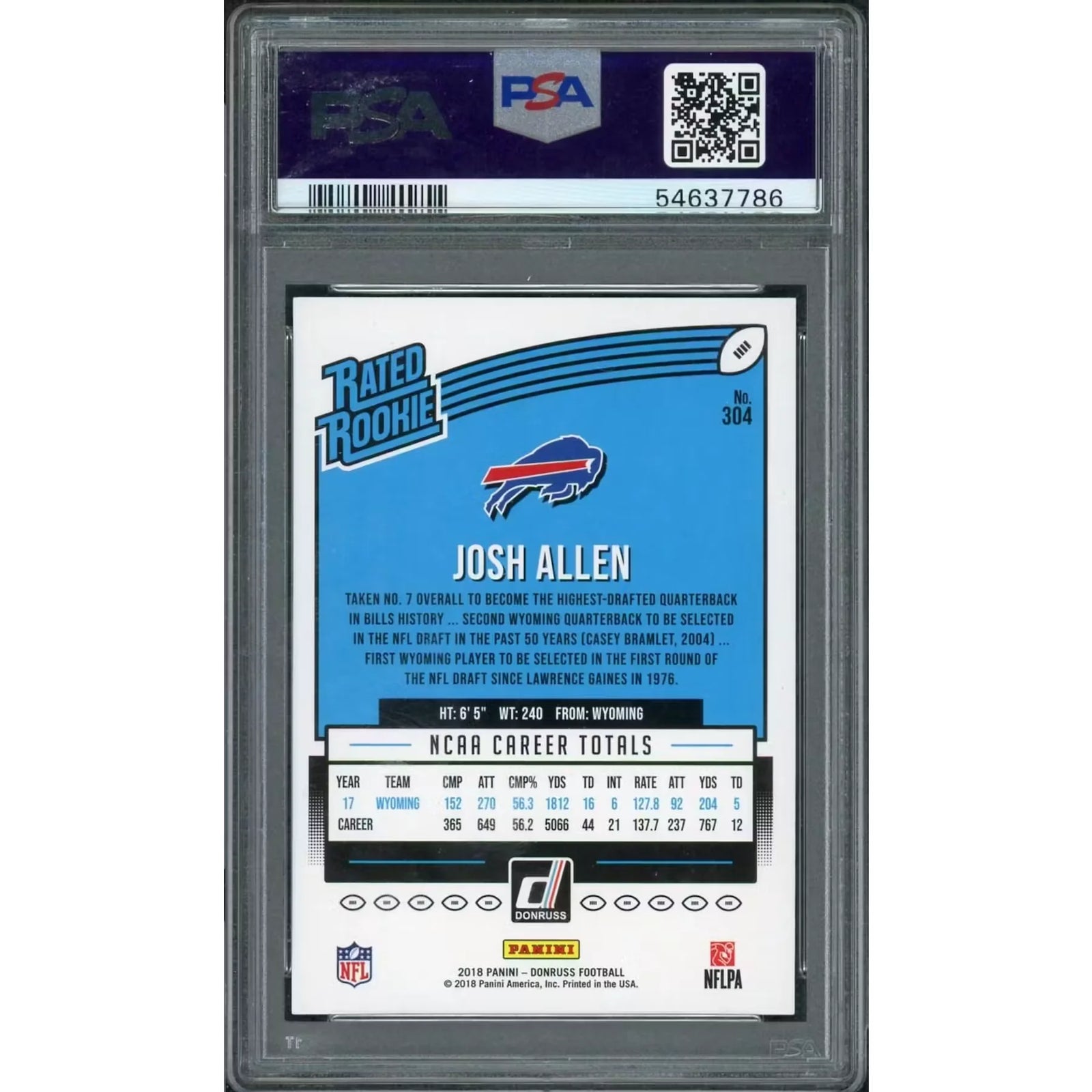 2018 Panini Donruss Josh Allen Rated Rookie #304 PSA 10 - D2