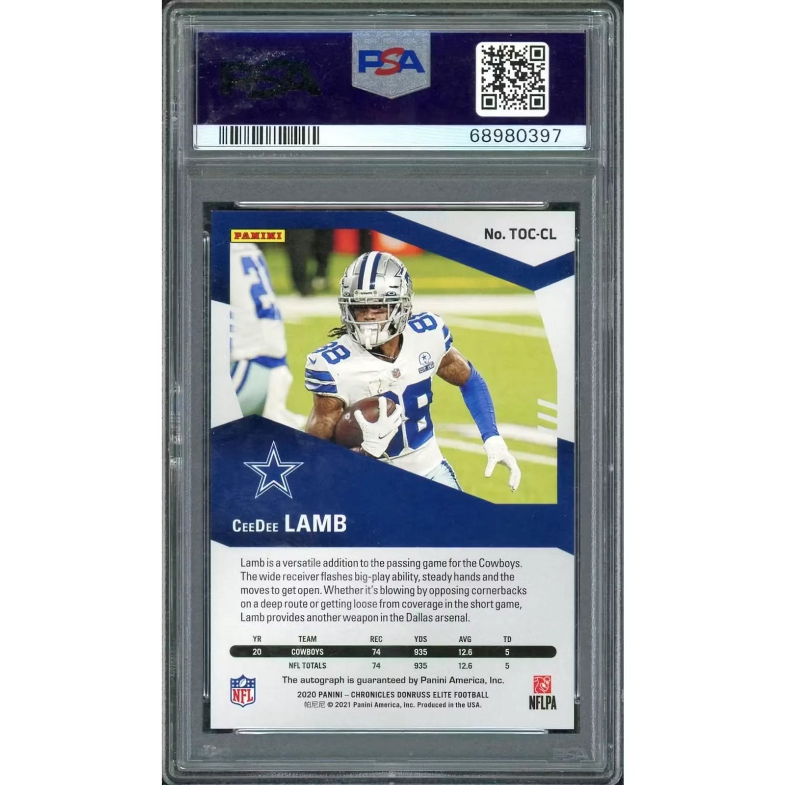 CeeDee Lamb 2020 Panini Elite Rookie Auto | PSA 9/25