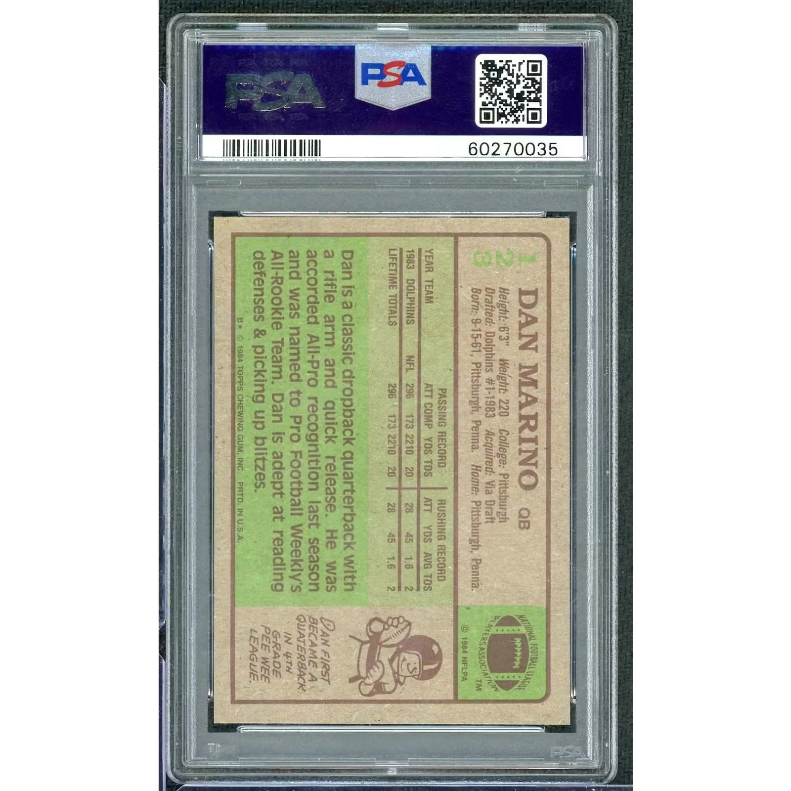 Dan Marino 1984 Topps Rookie Card #123 | PSA 8