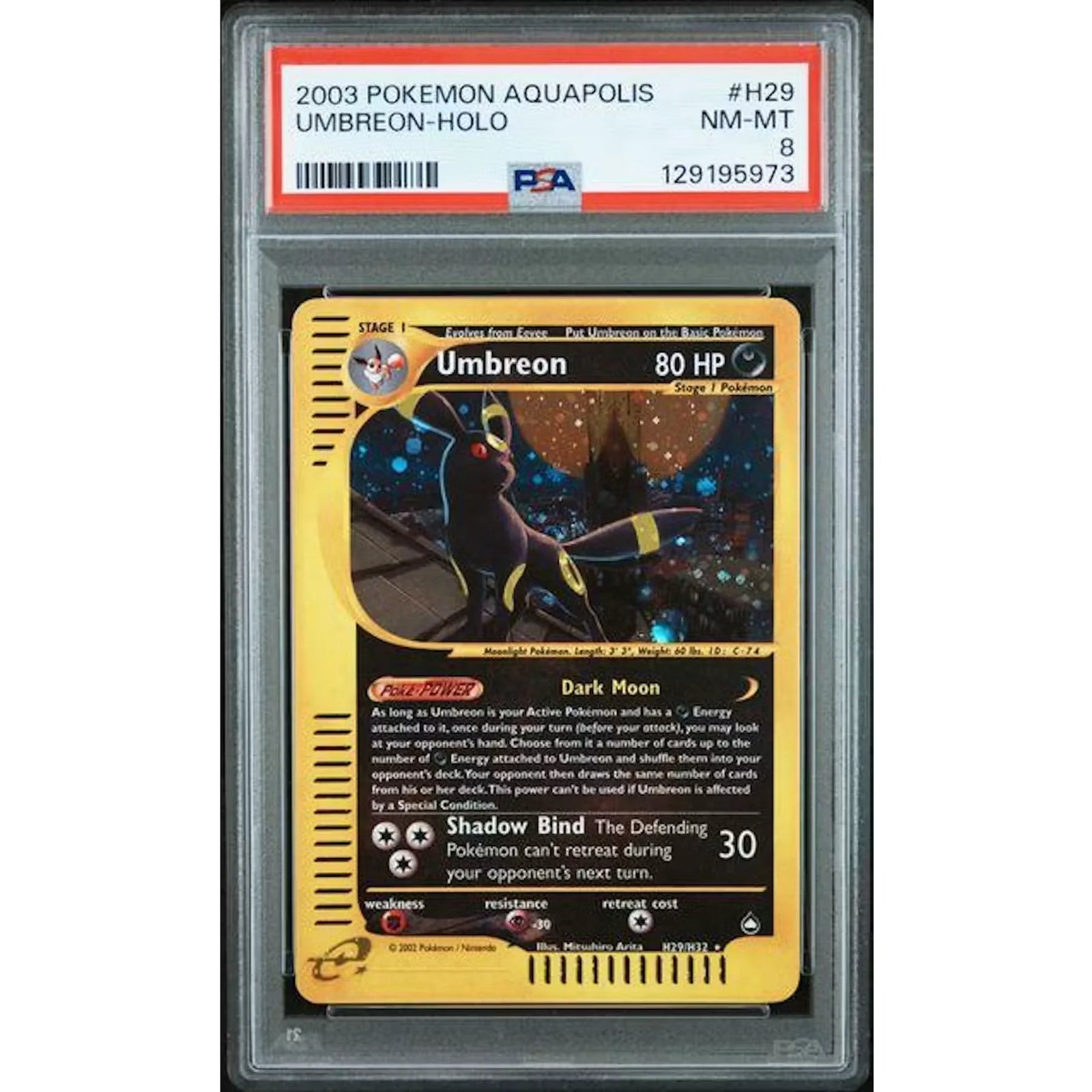 2003 Pokemon Aquapolis Umbreon Holo #H29 | PSA 8