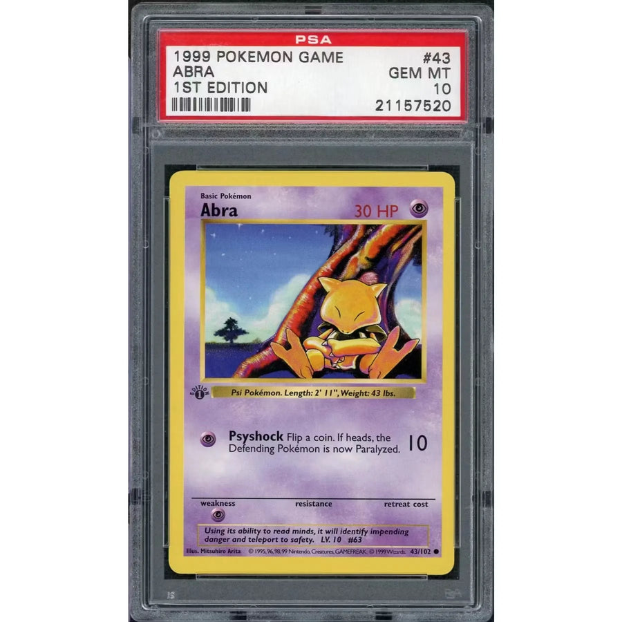 1999 Pokemon Base Set Shadowless Abra 1st Edition #43 | PSA 10