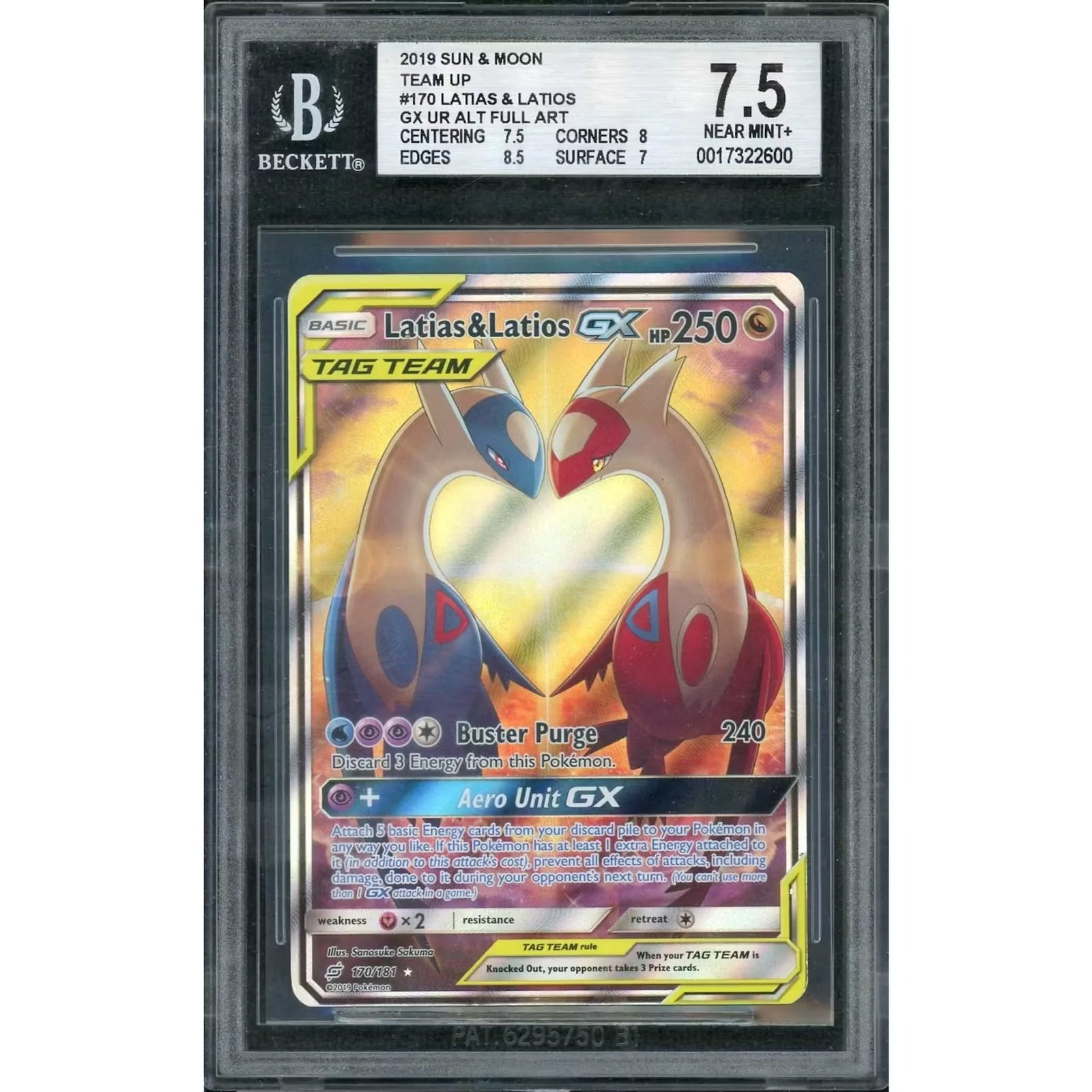 2019 Pokemon Team Up Latias & Latios GX Tag Team Full Art #170 | BGS 7.5