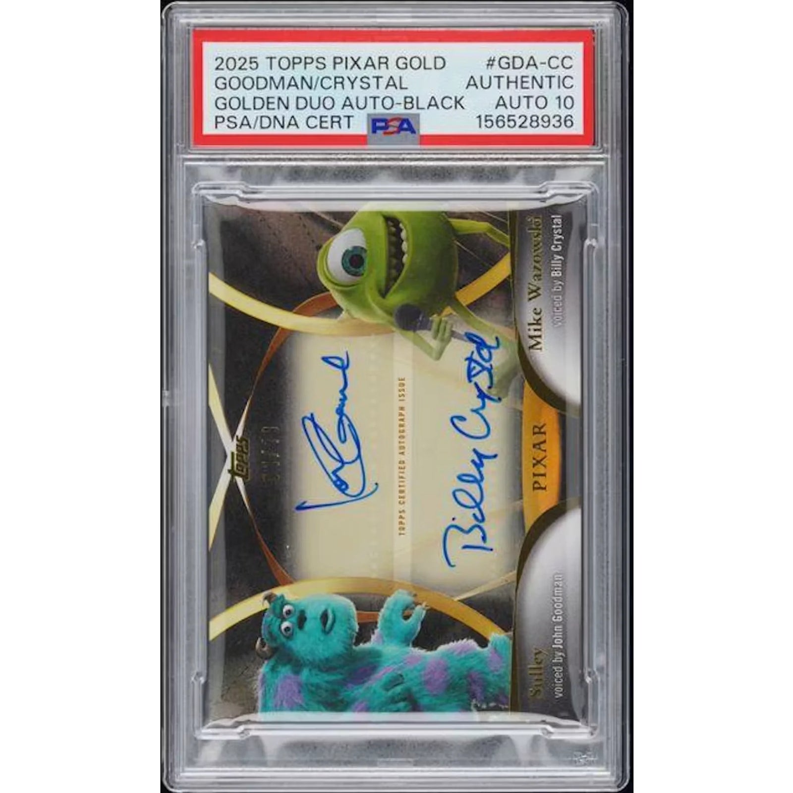 2025 Topps Pixar Gold Sulley and Mike Wazowski Dual Auto | PSA 10