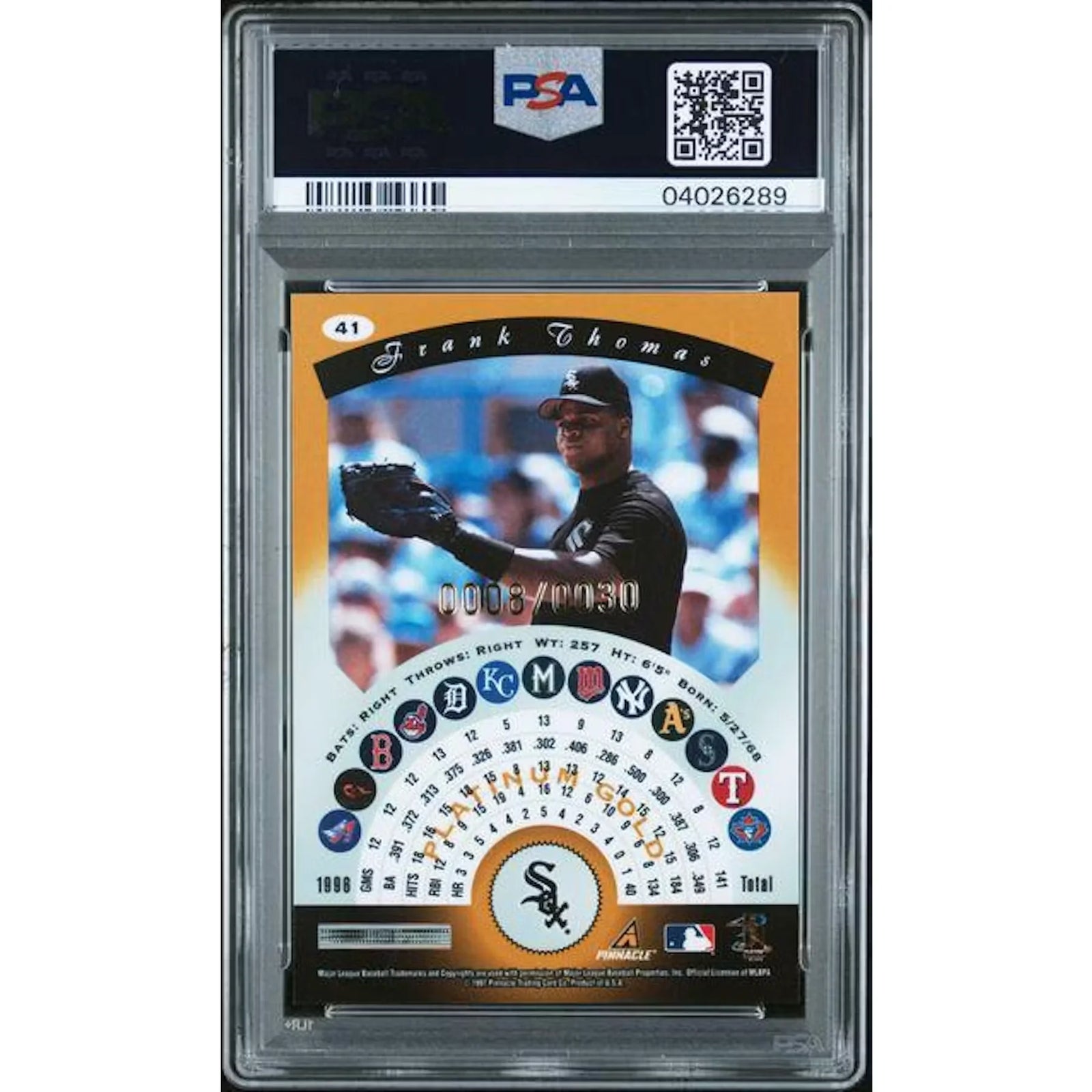 Frank Thomas Signed 1997 Pinnacle Totally Certified Platinum Gold Card | PSA 10