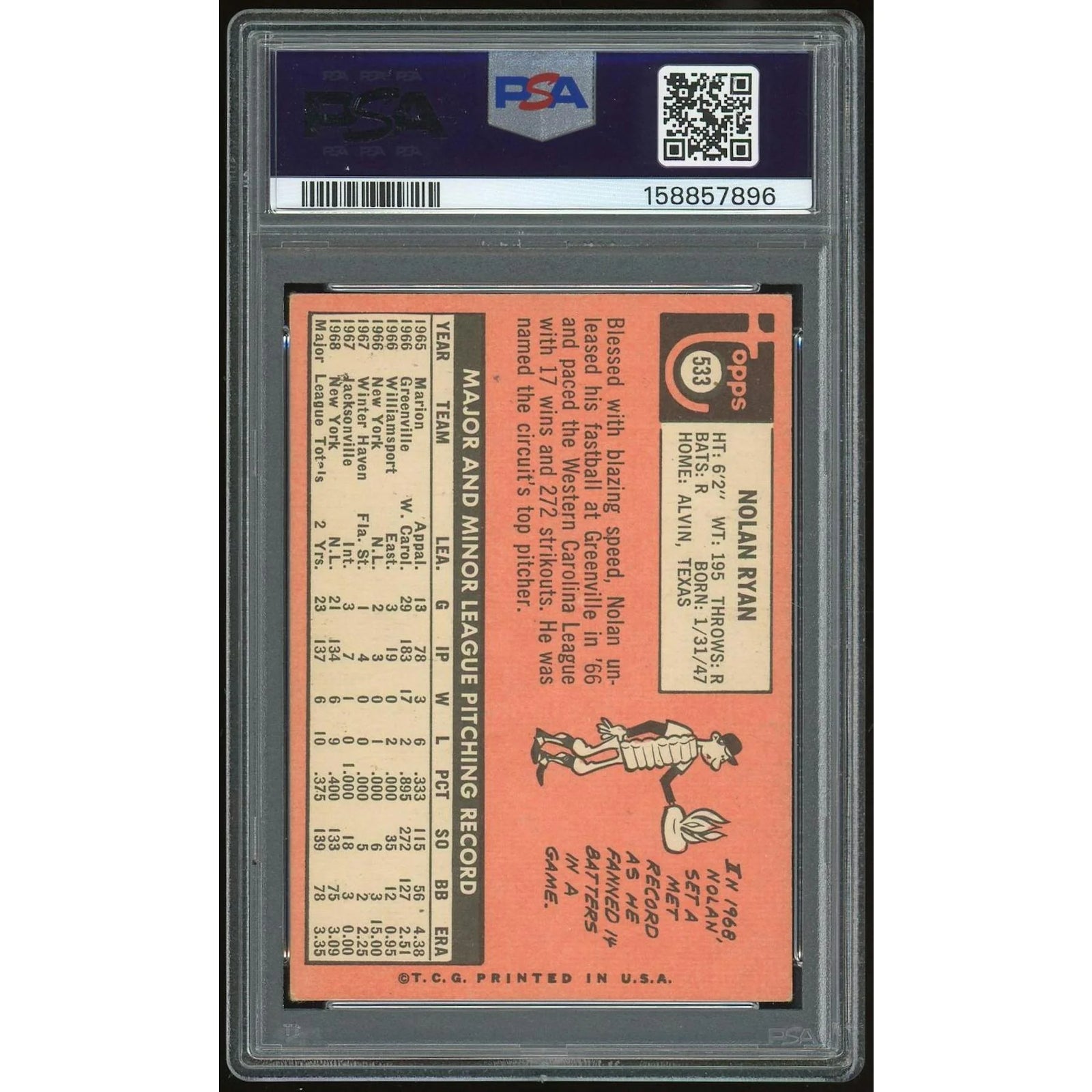 1969 Topps #533 Nolan Ryan Rookie Card | PSA 4