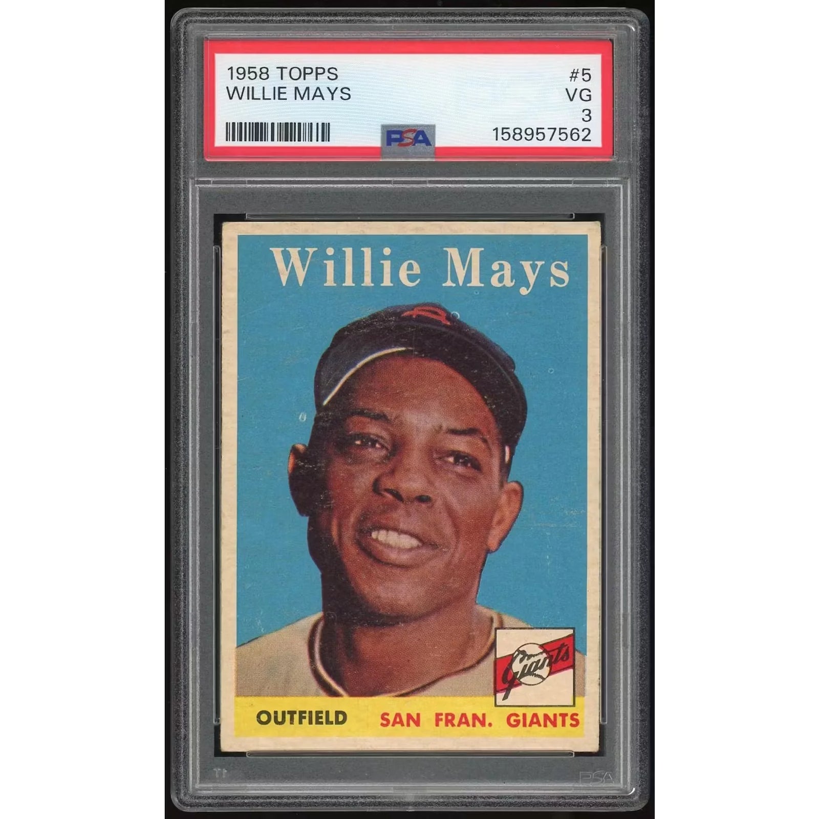 Willie Mays 1958 Topps #5 Baseball Card | PSA 3