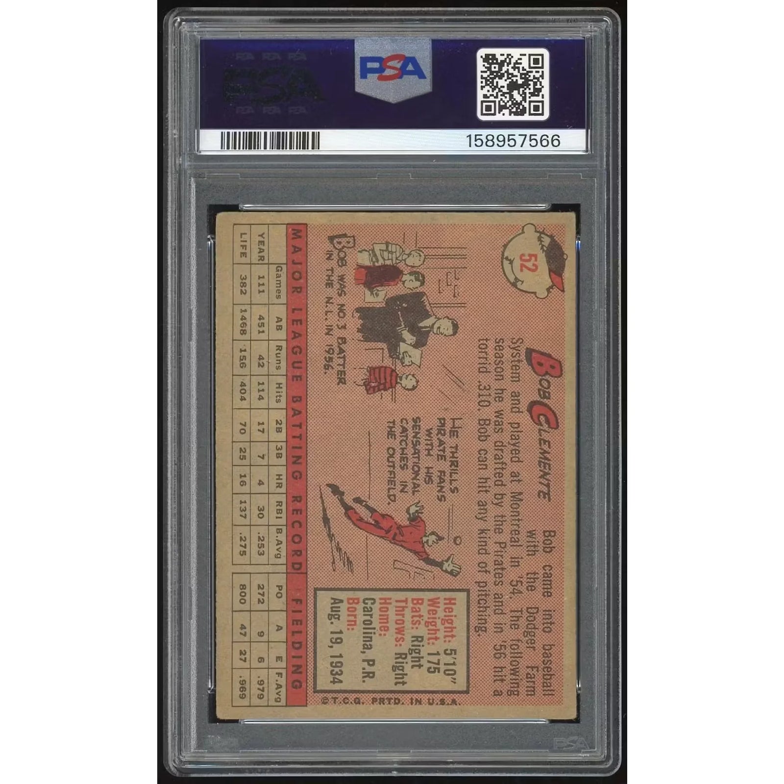 Roberto Clemente 1958 Topps #52 Card | PSA 3
