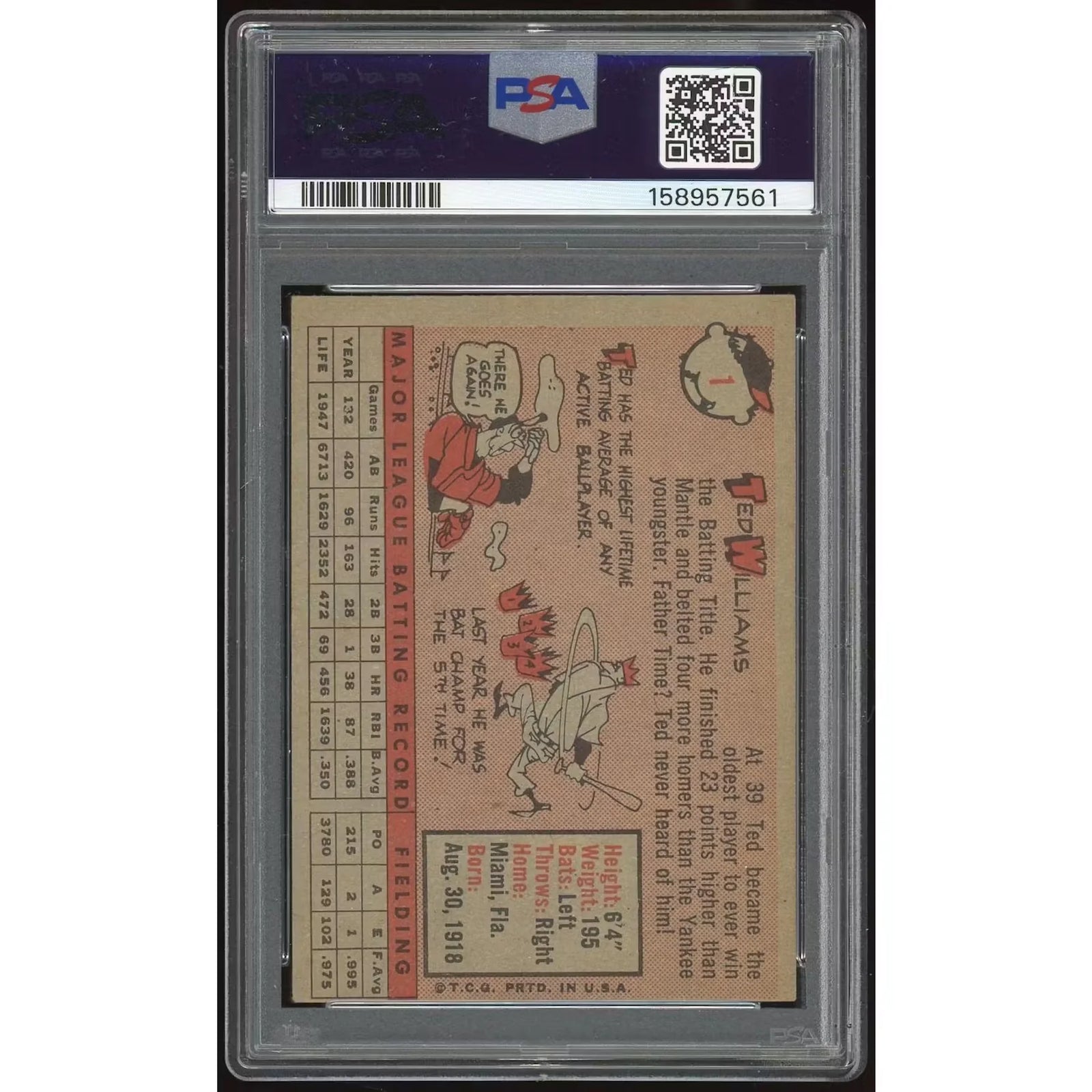Ted Williams 1958 Topps #1 Card | PSA 3