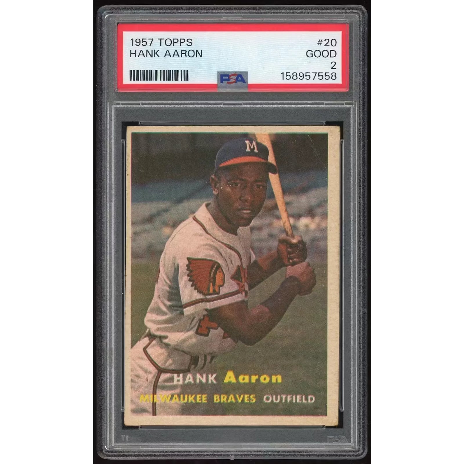 Hank Aaron 1957 Topps #20 Baseball Card | PSA 2