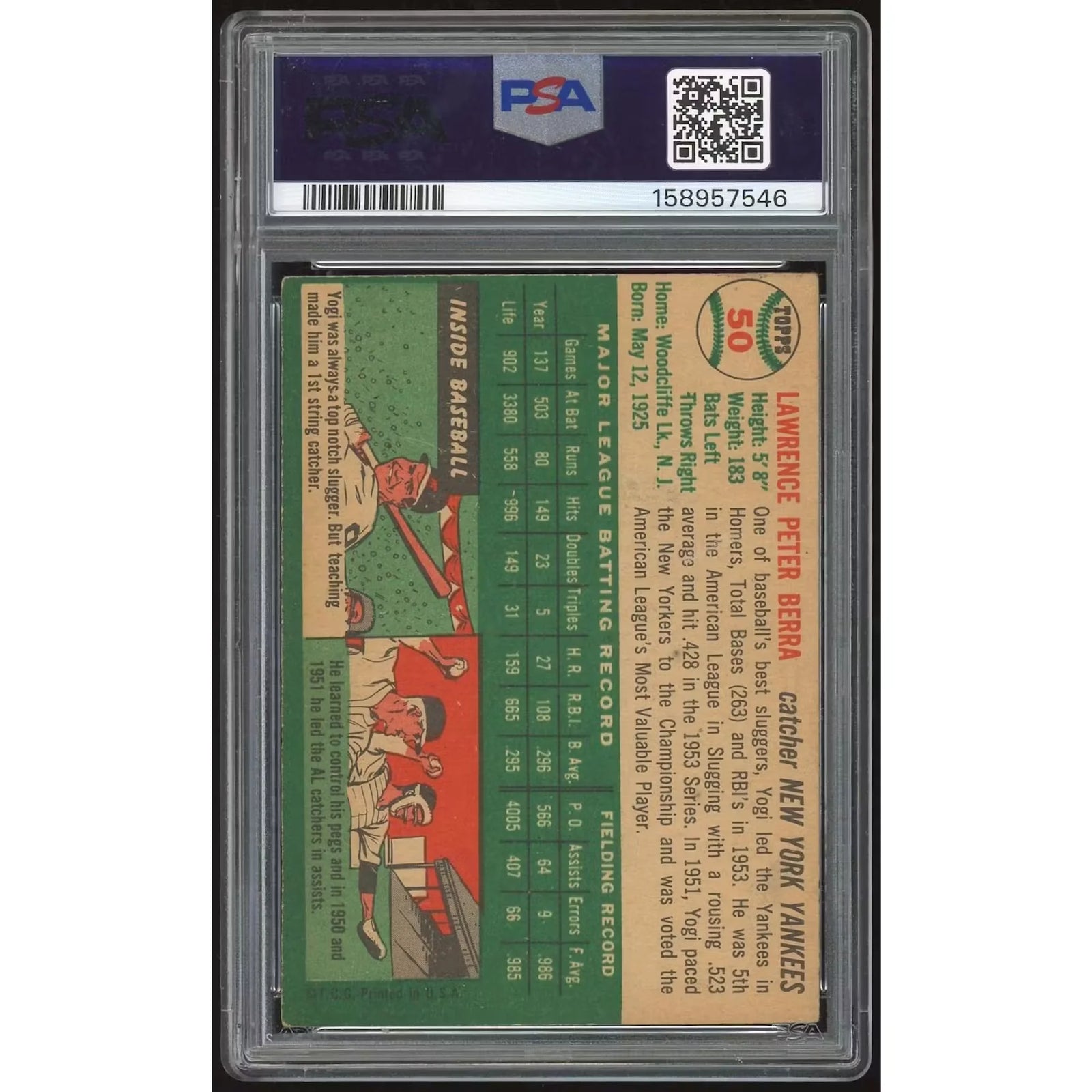 1954 Topps #50 Yogi Berra Baseball Card | PSA 3