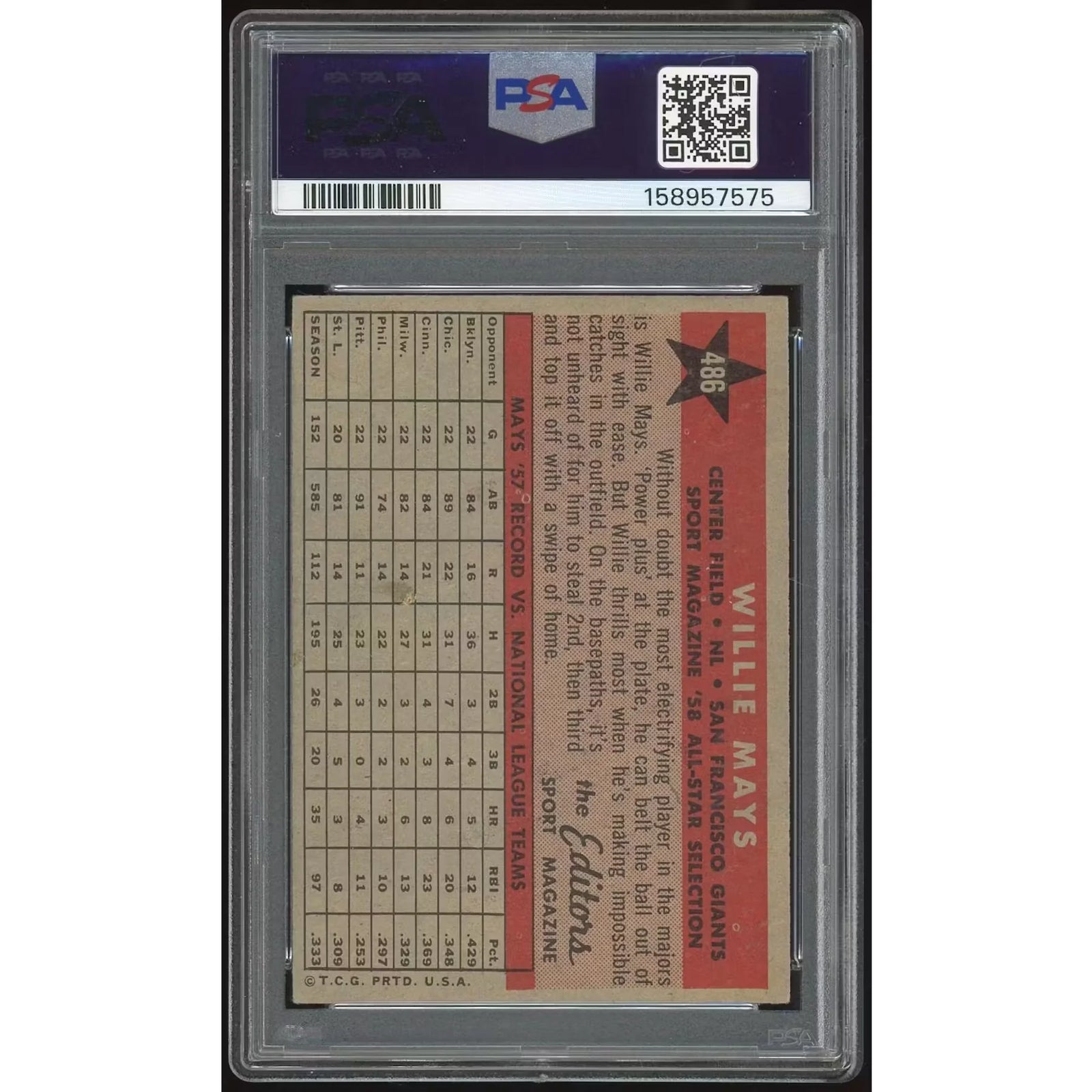1958 Topps Willie Mays #486 All-Star | PSA 3