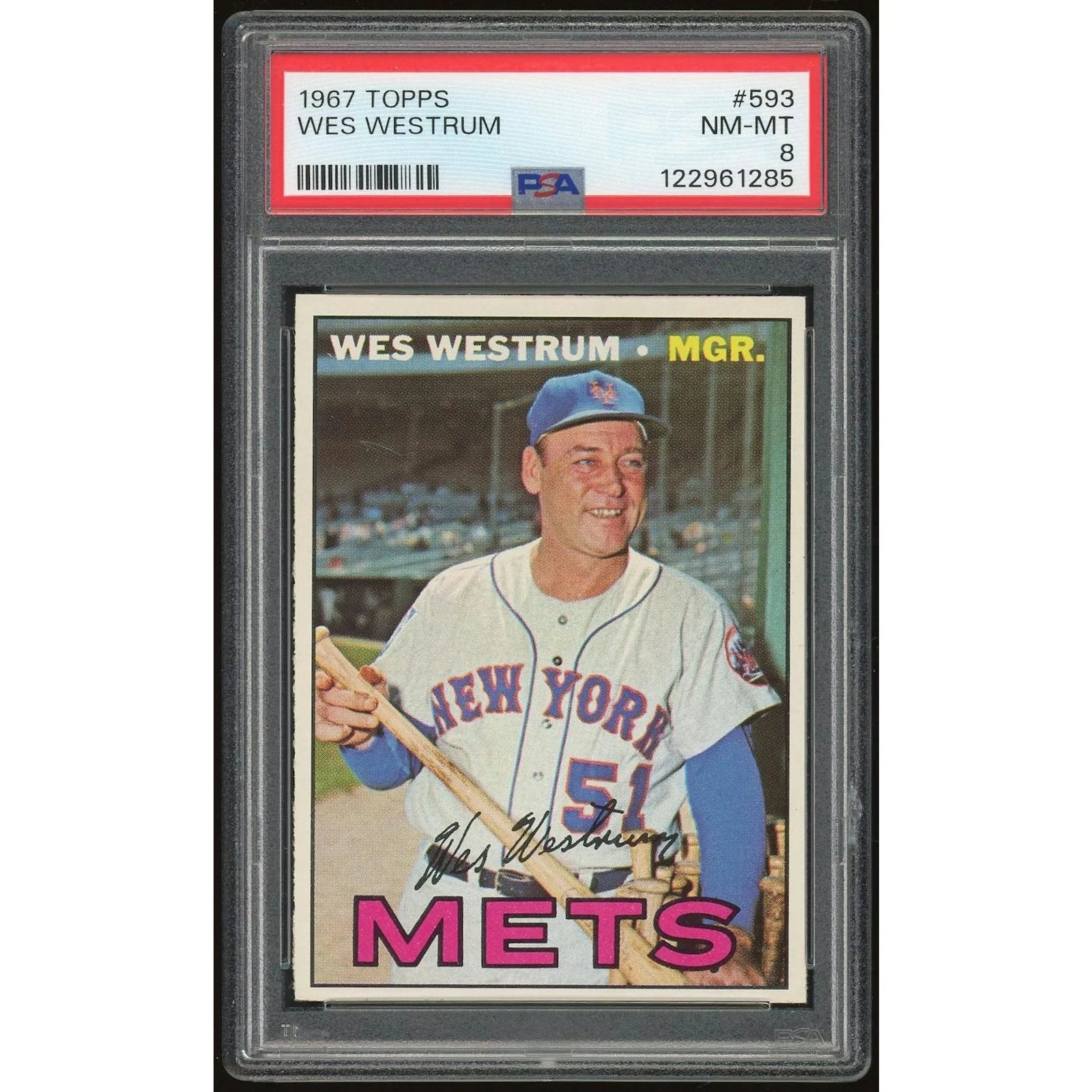 Wes Westrum 1967 Topps Card #593 | PSA 8