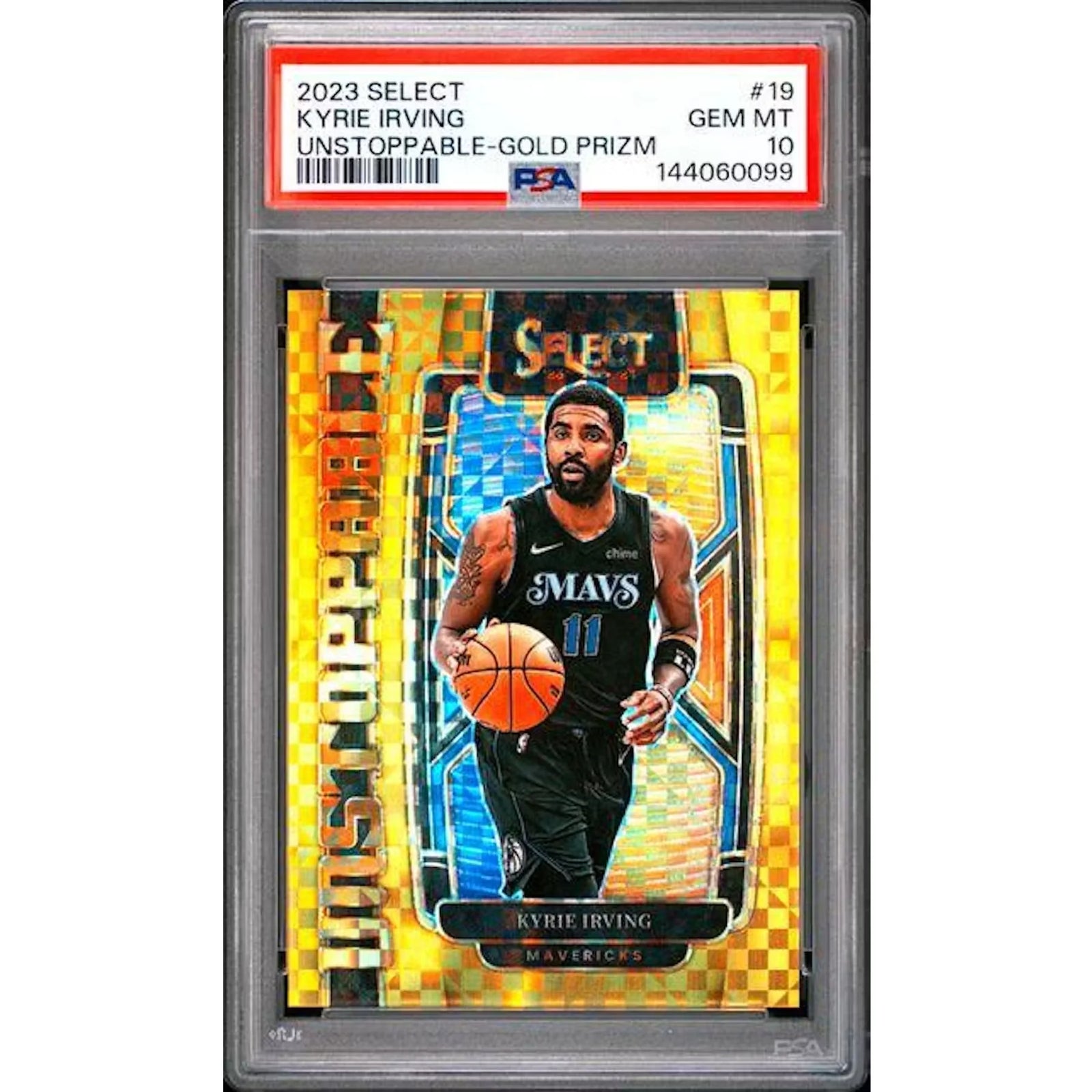 Kyrie Irving 2023-24 Panini Select Unstoppable Gold Prizm #19 | PSA 10