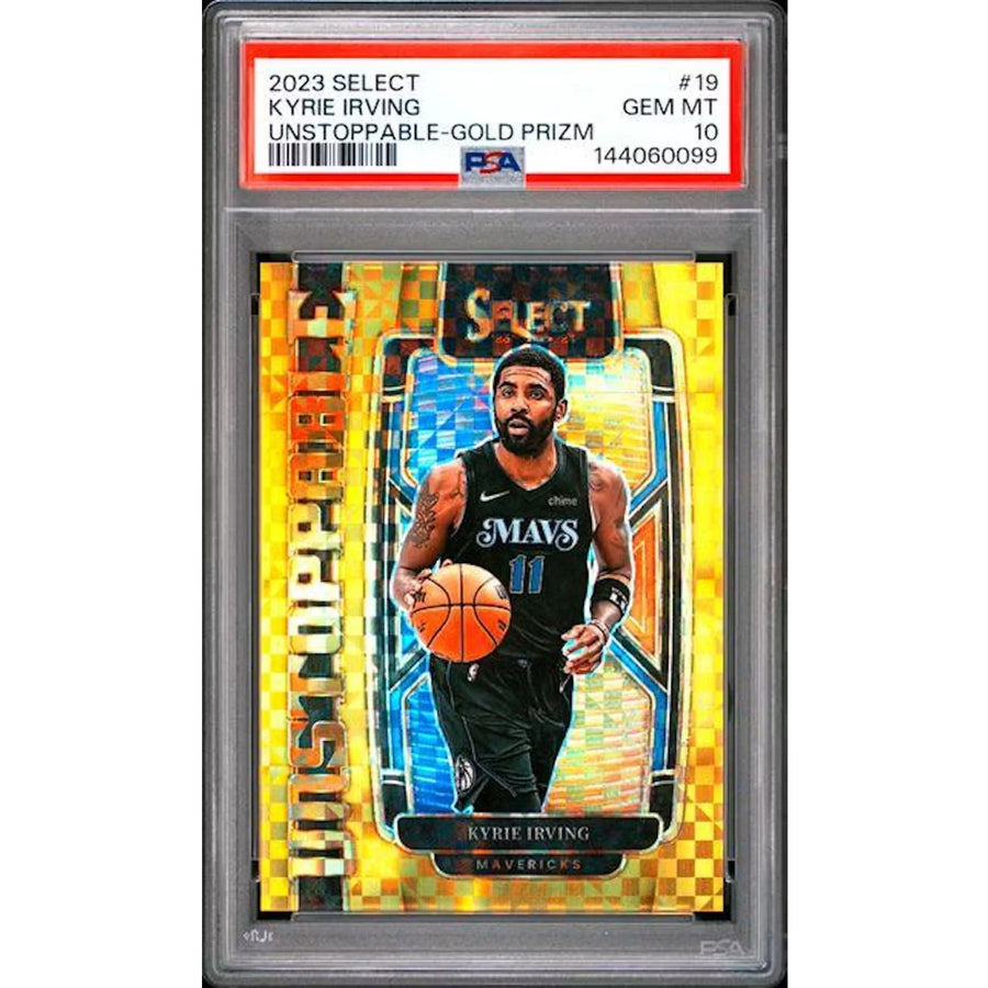 Kyrie Irving 2023-24 Panini Select Unstoppable Gold Prizm #19 | PSA 10