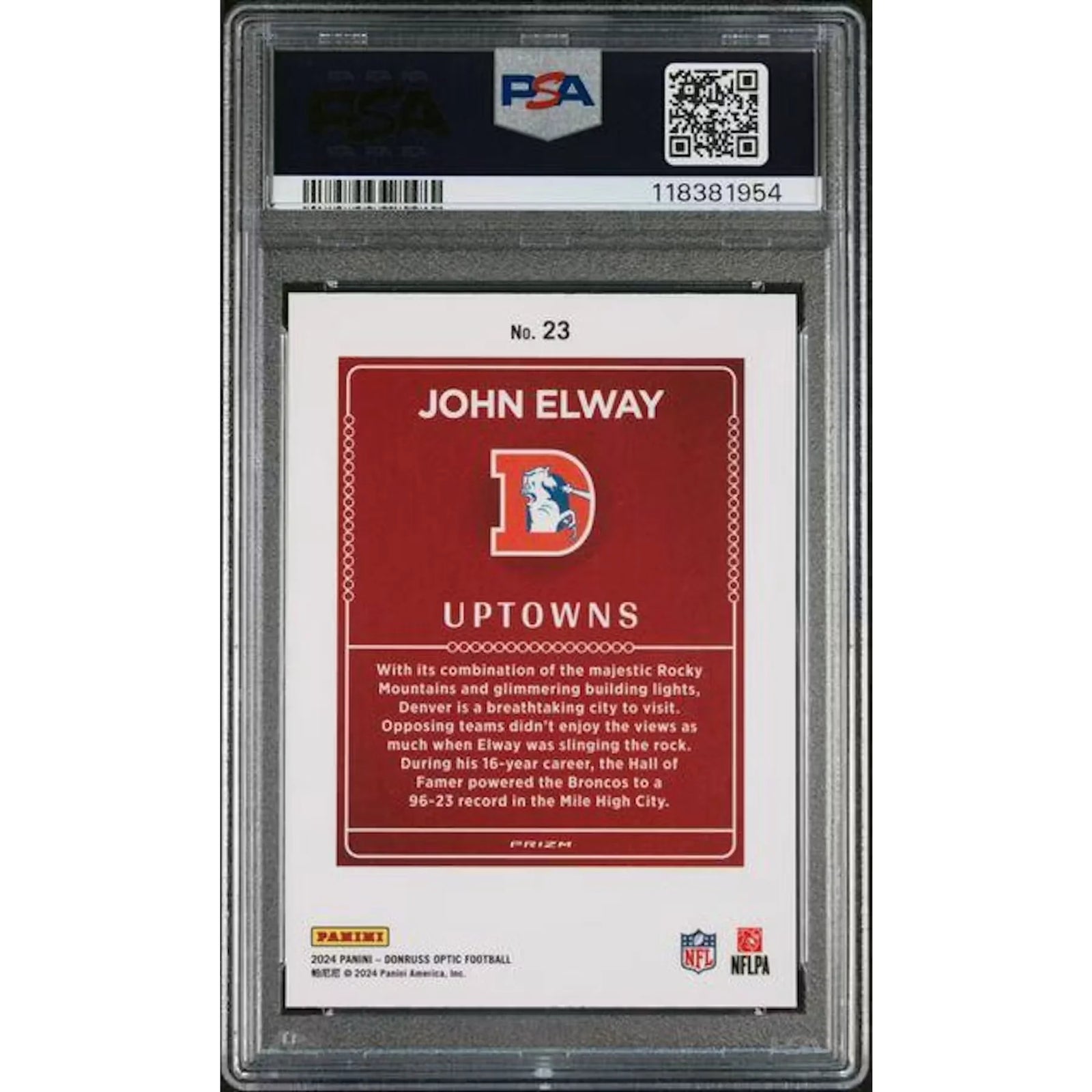 John Elway 2024 Panini Donruss Optic Uptowns #23 | PSA 10