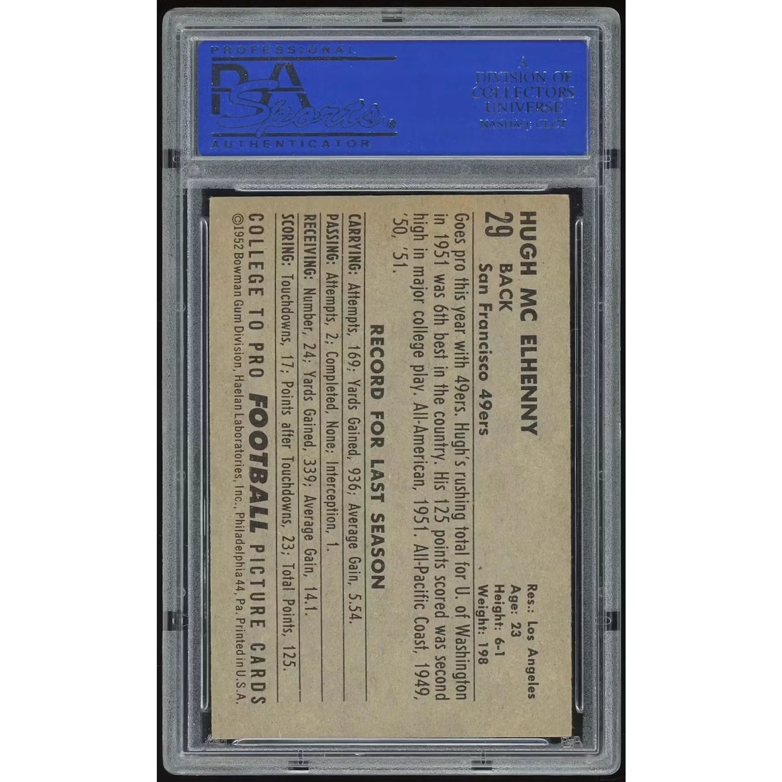 Hugh McElhenny 1952 Bowman Large #29 Rookie Card | PSA 6
