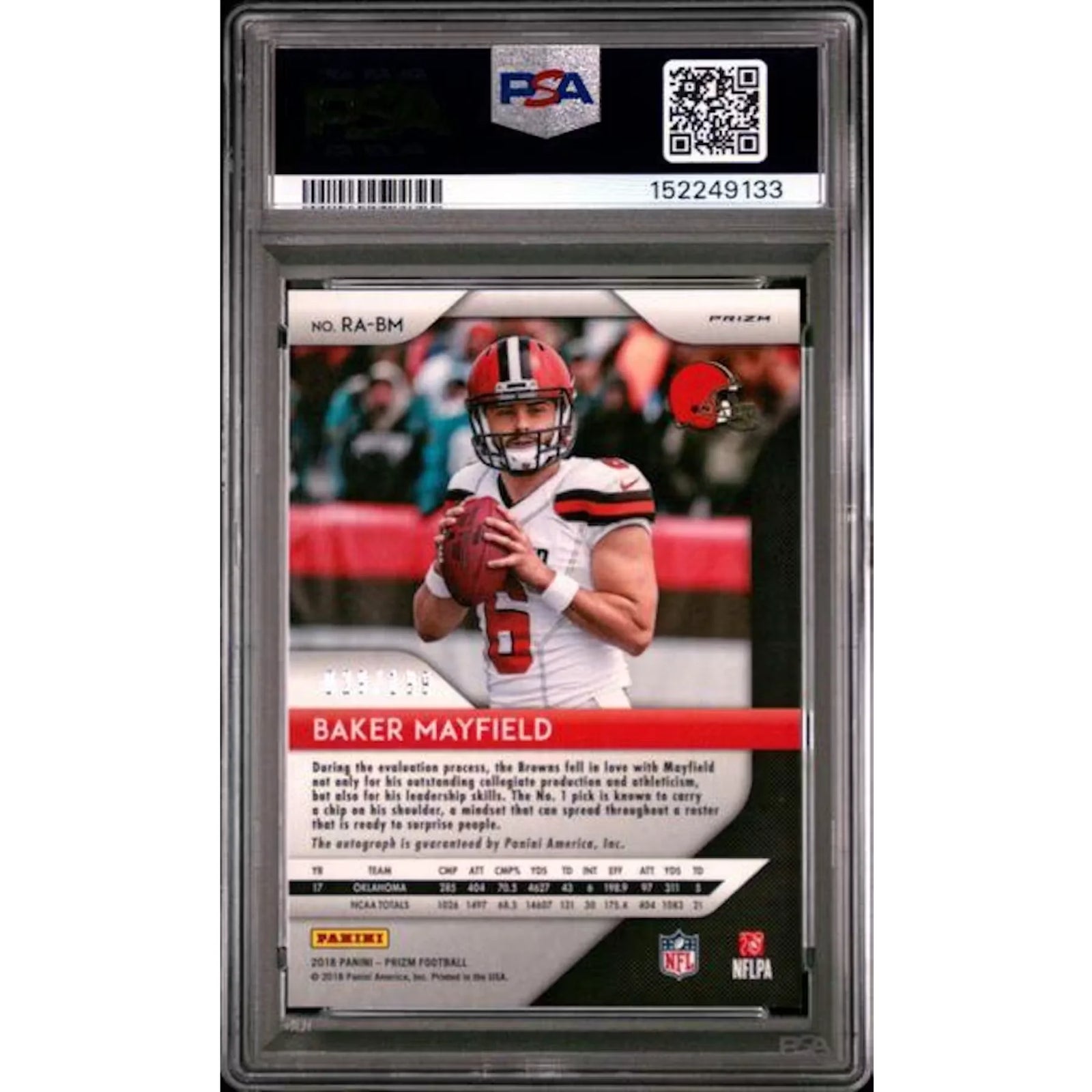 Baker Mayfield Signed 2018 Panini Prizm Red Wave Rookie Card | PSA 9