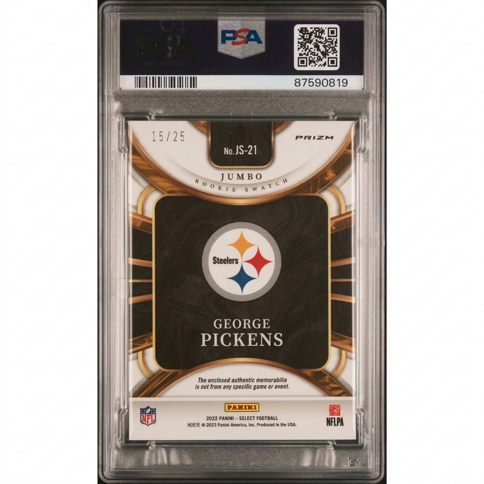 George Pickens 2022 Panini Select Tie-Dye Jumbo Rookie Swatch | PSA 10