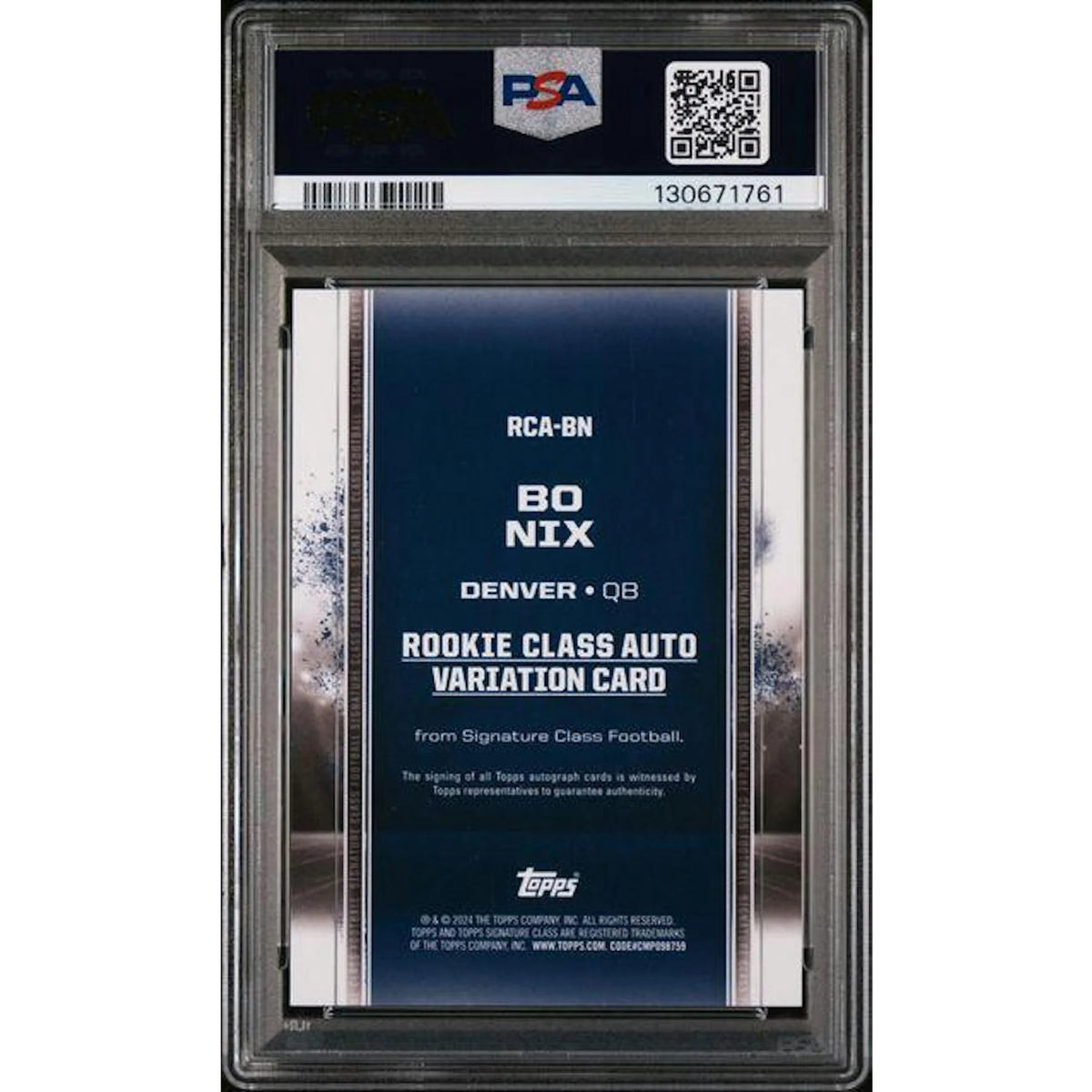 Bo Nix 2024 Topps Signature Class Rookie Auto Variation | PSA 8