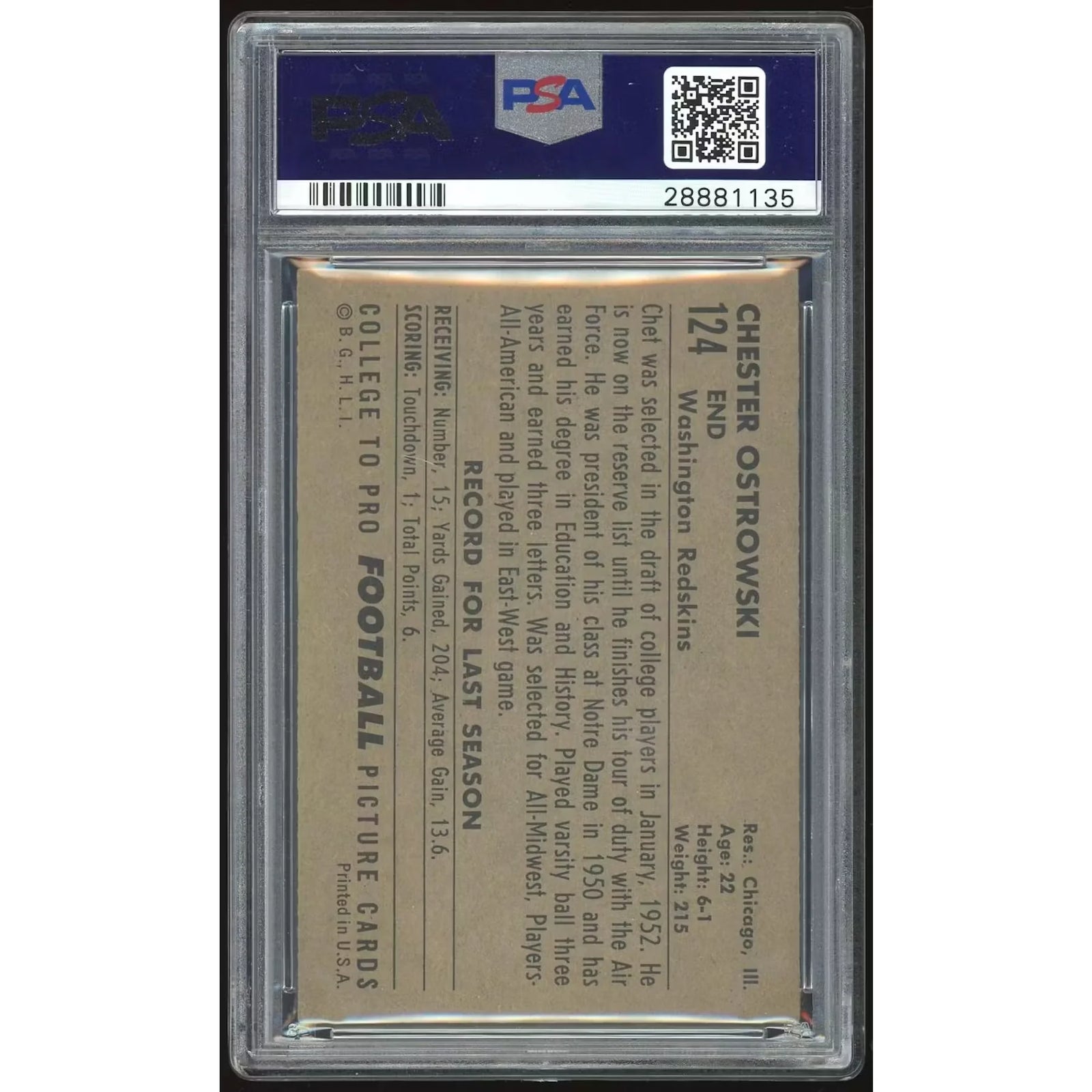 Chet Ostrowski 1952 Bowman Large Rookie Card #124 | PSA 7
