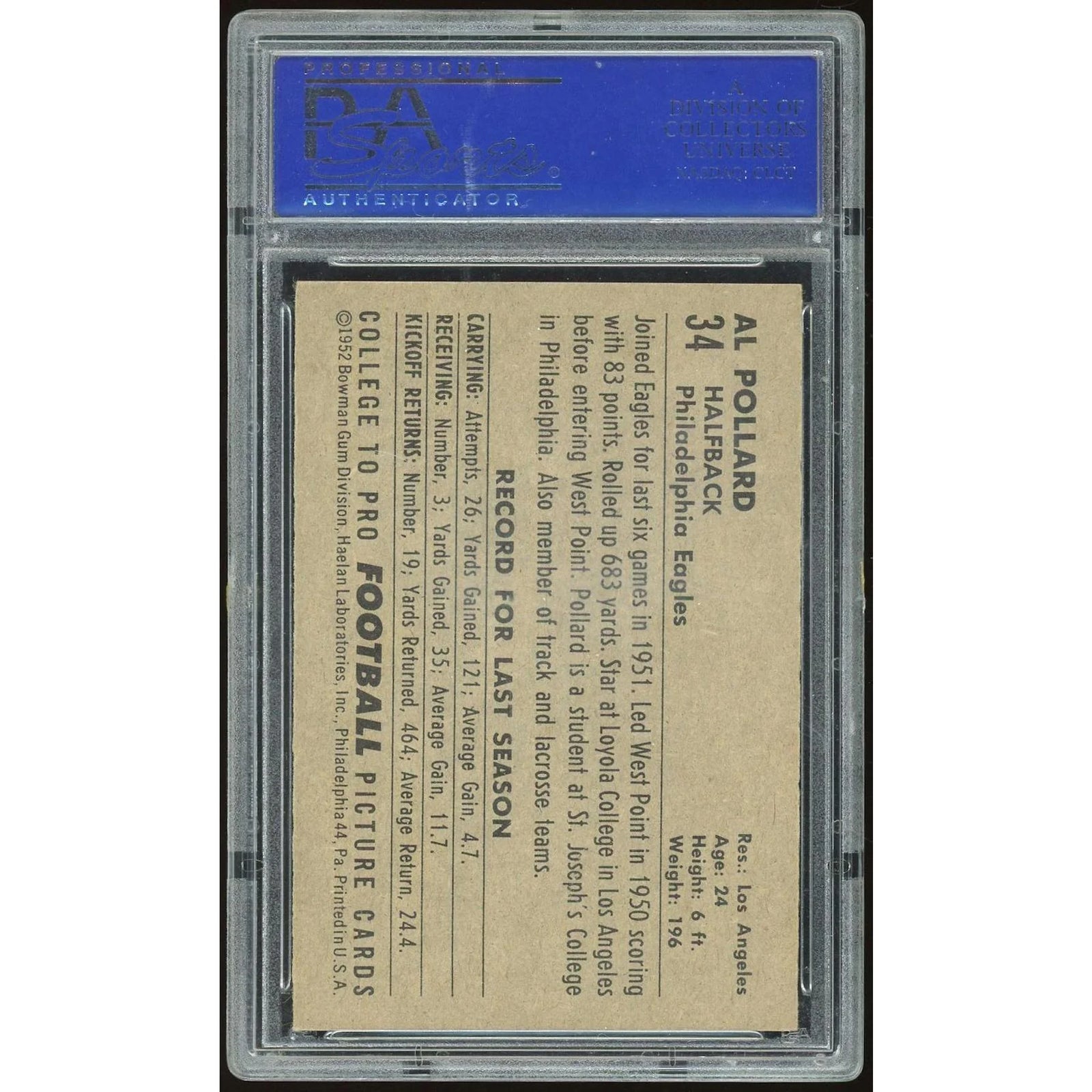 Al Pollard 1952 Bowman Large #34 Rookie Card | PSA 7
