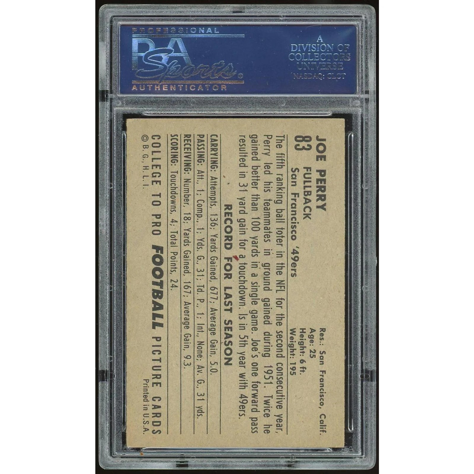 Joe Perry 1952 Bowman Large #83 | PSA 6