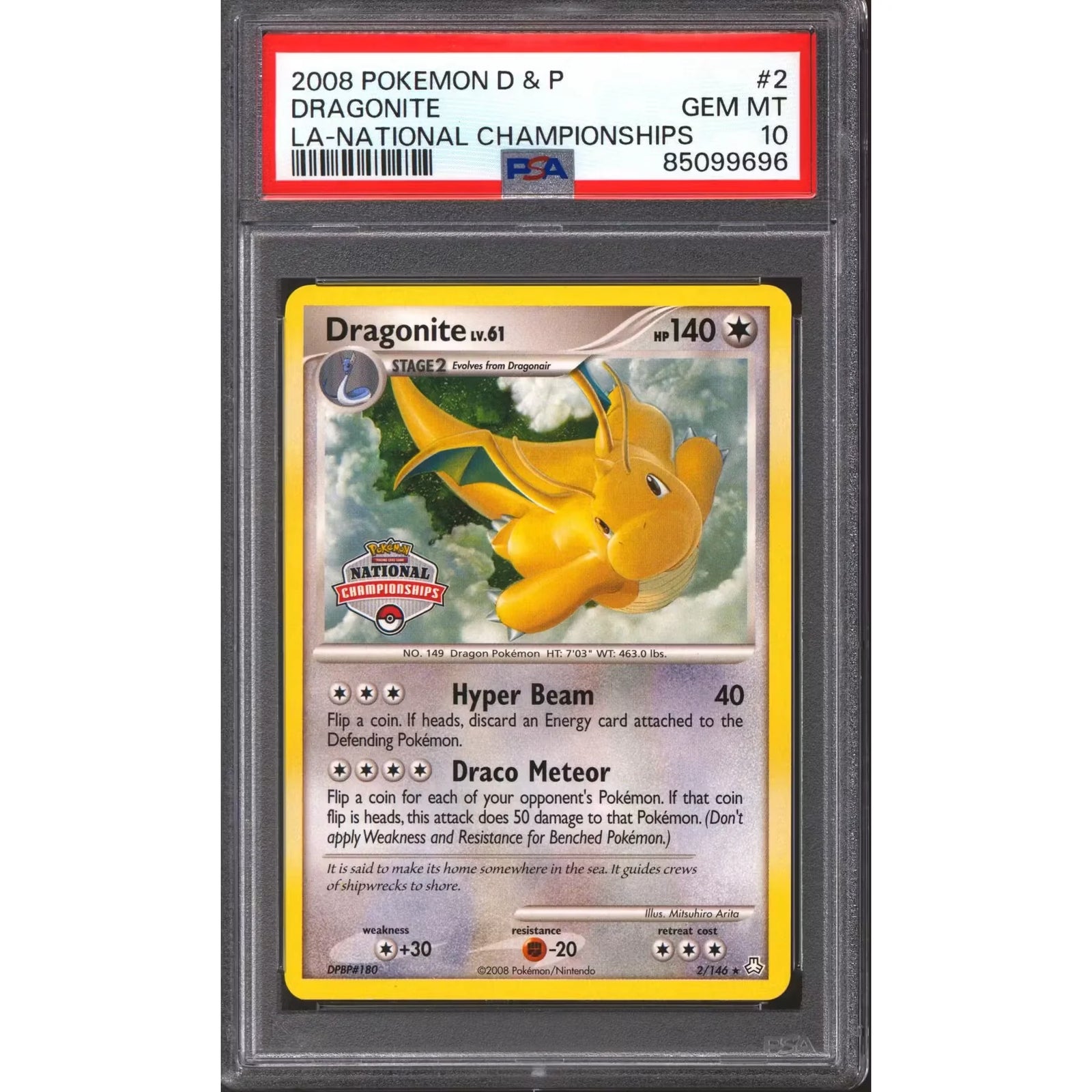 Pokemon 2008 LA National Championship Dragonite 2/146 | PSA 10 Gem Mint