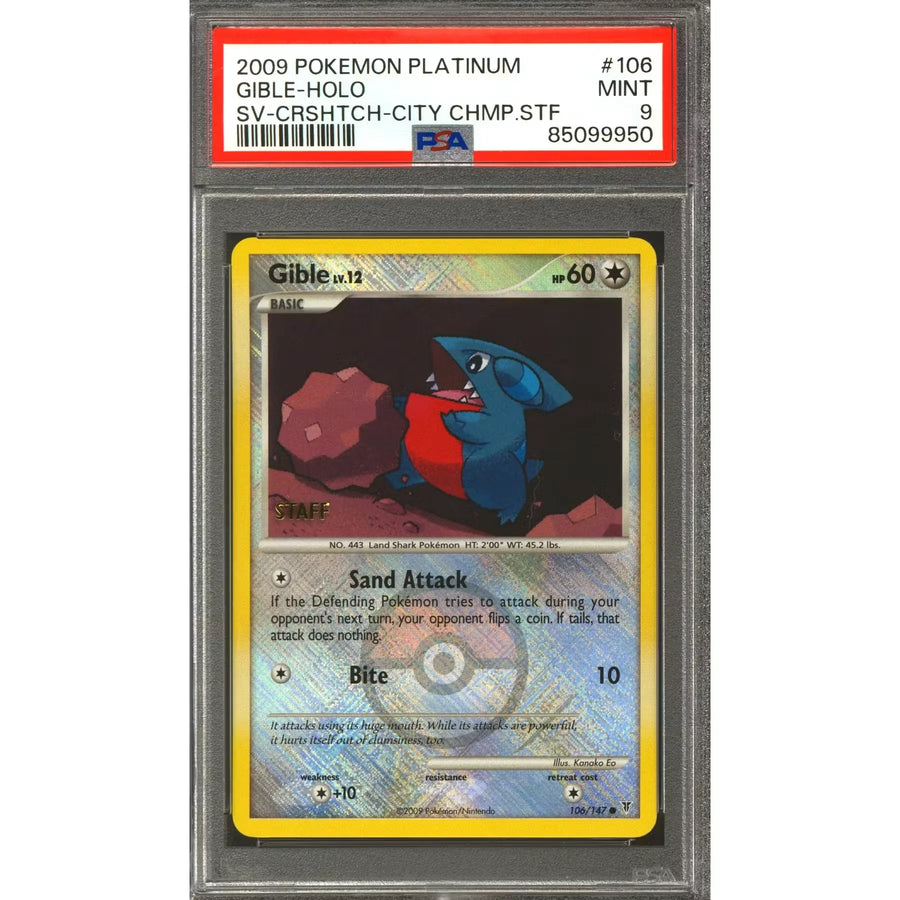 Pokemon 2009 City Championship Staff Promo Gible 106/147 | PSA 9