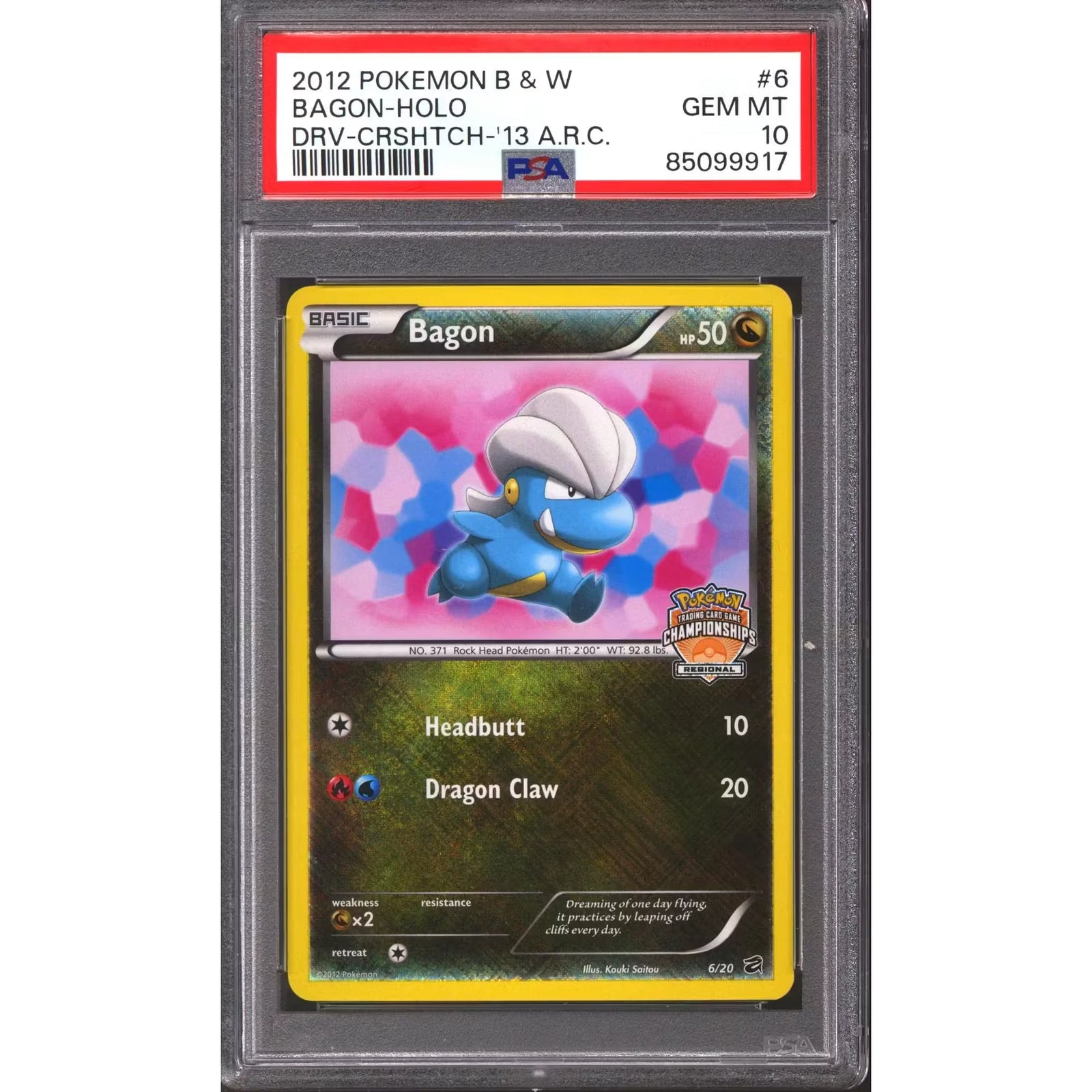 Pokemon 2012 Regional Championship Bagon 6/20 Promo | PSA 10 GEM MINT