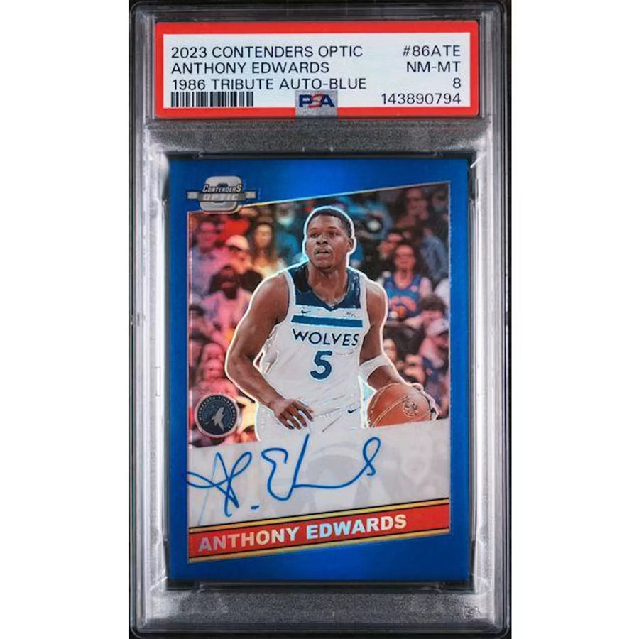 Anthony Edwards Signed 2023-24 Panini Contenders Optic Card | 1986 Tribute Blue Auto PSA 8