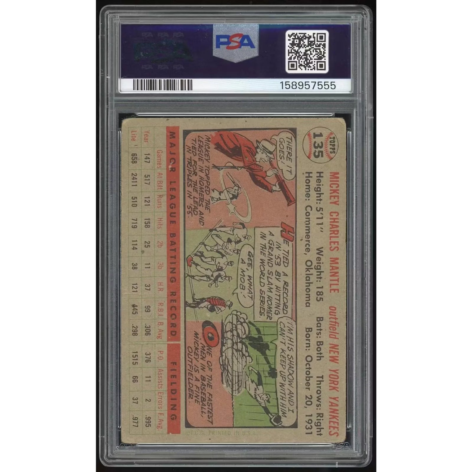 1956 Topps #135 Mickey Mantle Baseball Card | PSA 1