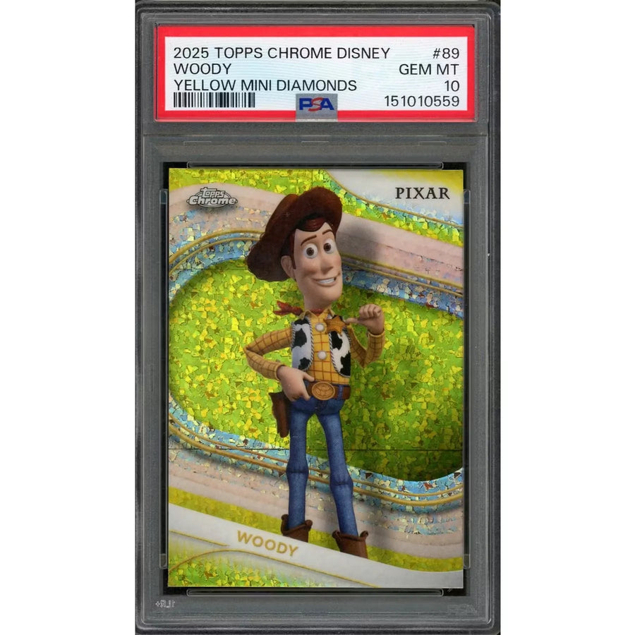 2025 Topps Chrome Disney Woody Yellow Mini Diamonds #89 | PSA 10