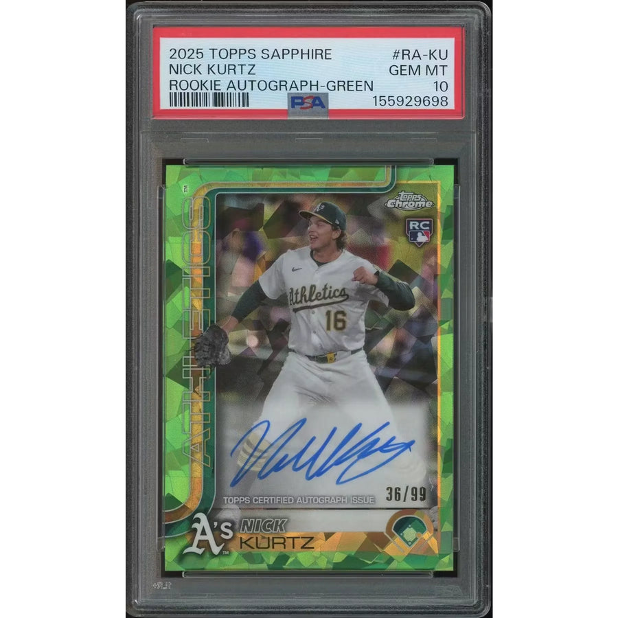 Nick Kurtz Signed 2025 Topps Chrome Sapphire Rookie Card | Green Refractor #36/99 PSA 10