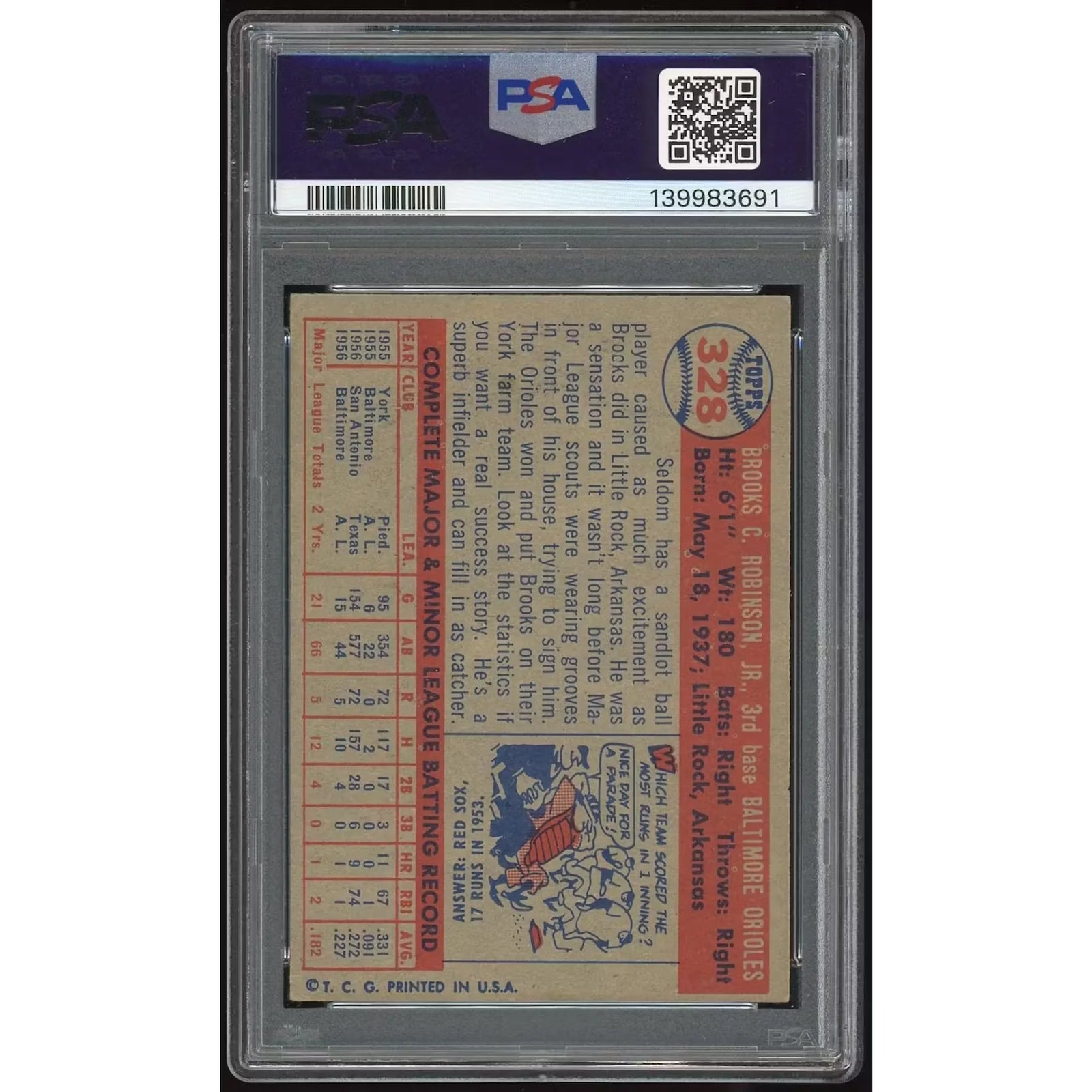 Brooks Robinson 1957 Topps #328 Rookie Card | PSA 4